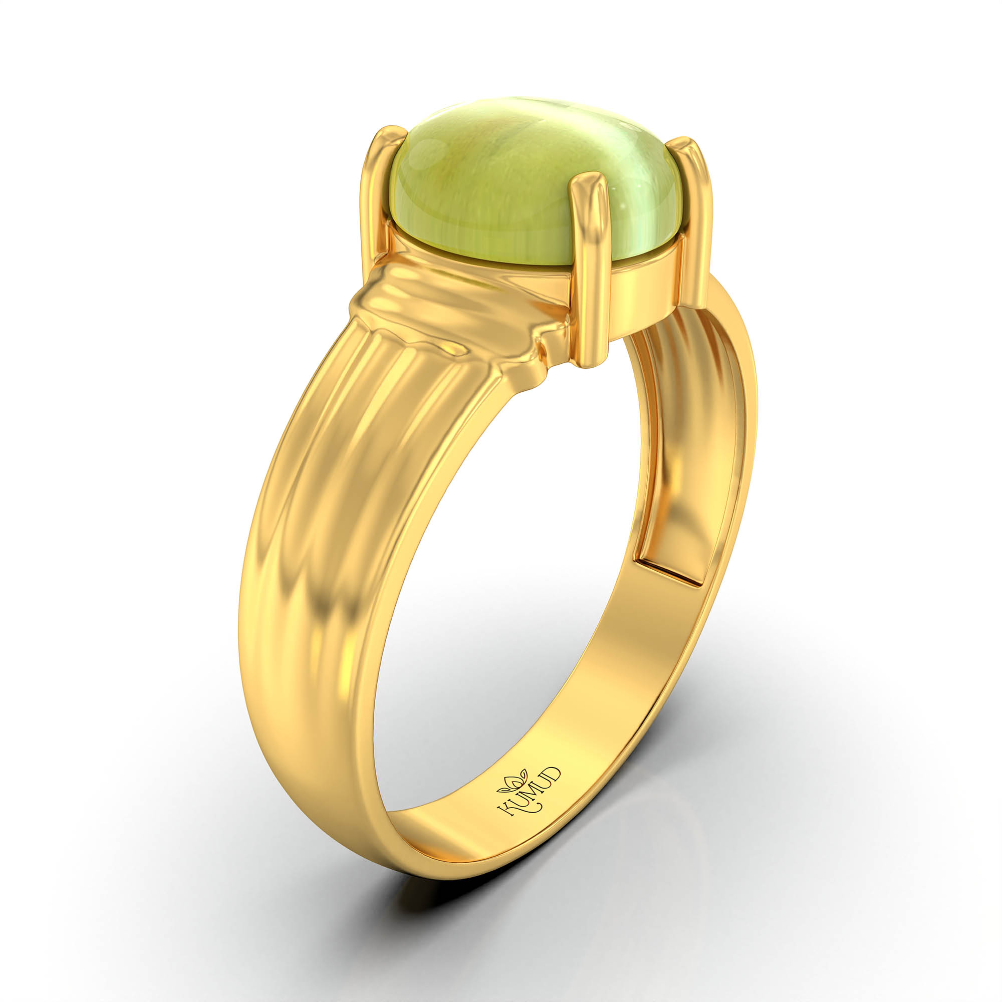 Cat's Eye (Lehsunia) Ring for Men in 22K Yellow Gold – Oval Cabochon 9x8 mm, Prong Setting, 4 g (Design KF-5) thumbnail