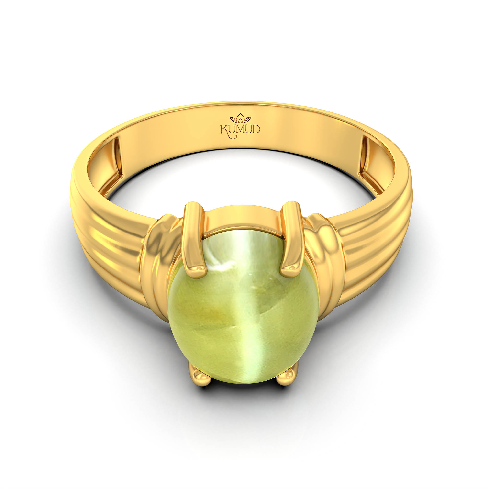 Cat's Eye (Lehsunia) Ring for Men in 22K Yellow Gold – Oval Cabochon 9x8 mm, Prong Setting, 4 g (Design KF-5) thumbnail