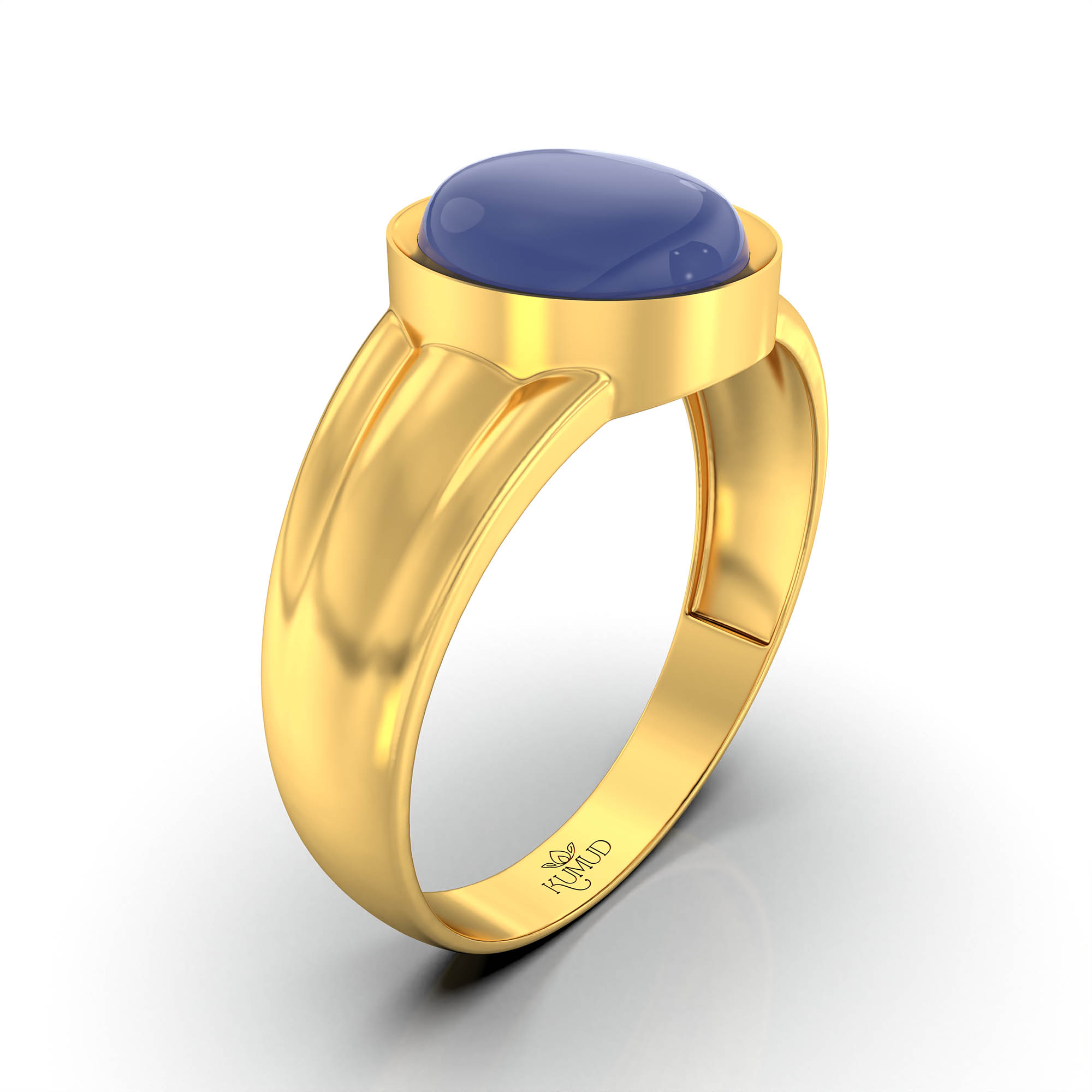 Blue Sapphire (Neelam) Ring for Men in 22K Yellow Gold – Oval Cabochon 9x8 mm, Bezel Setting, 4 g (Design KF-6) thumbnail