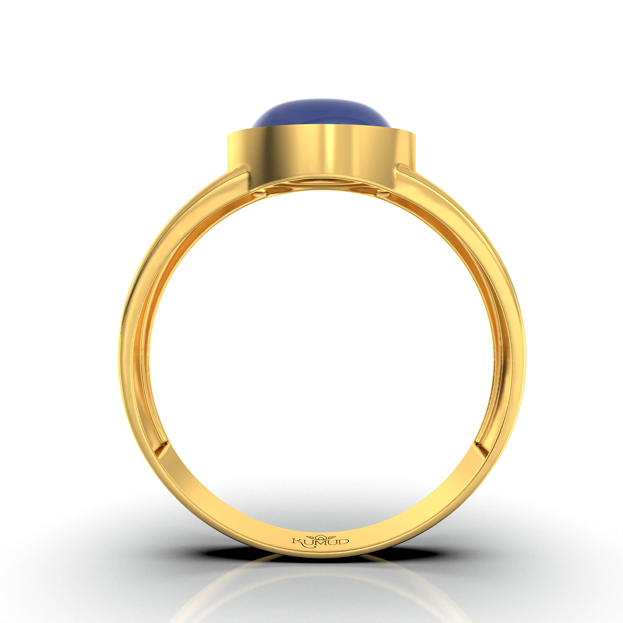 Blue Sapphire (Neelam) Ring for Men in 22K Yellow Gold – Oval Cabochon 9x8 mm, Bezel Setting, 4 g (Design KF-6) thumbnail