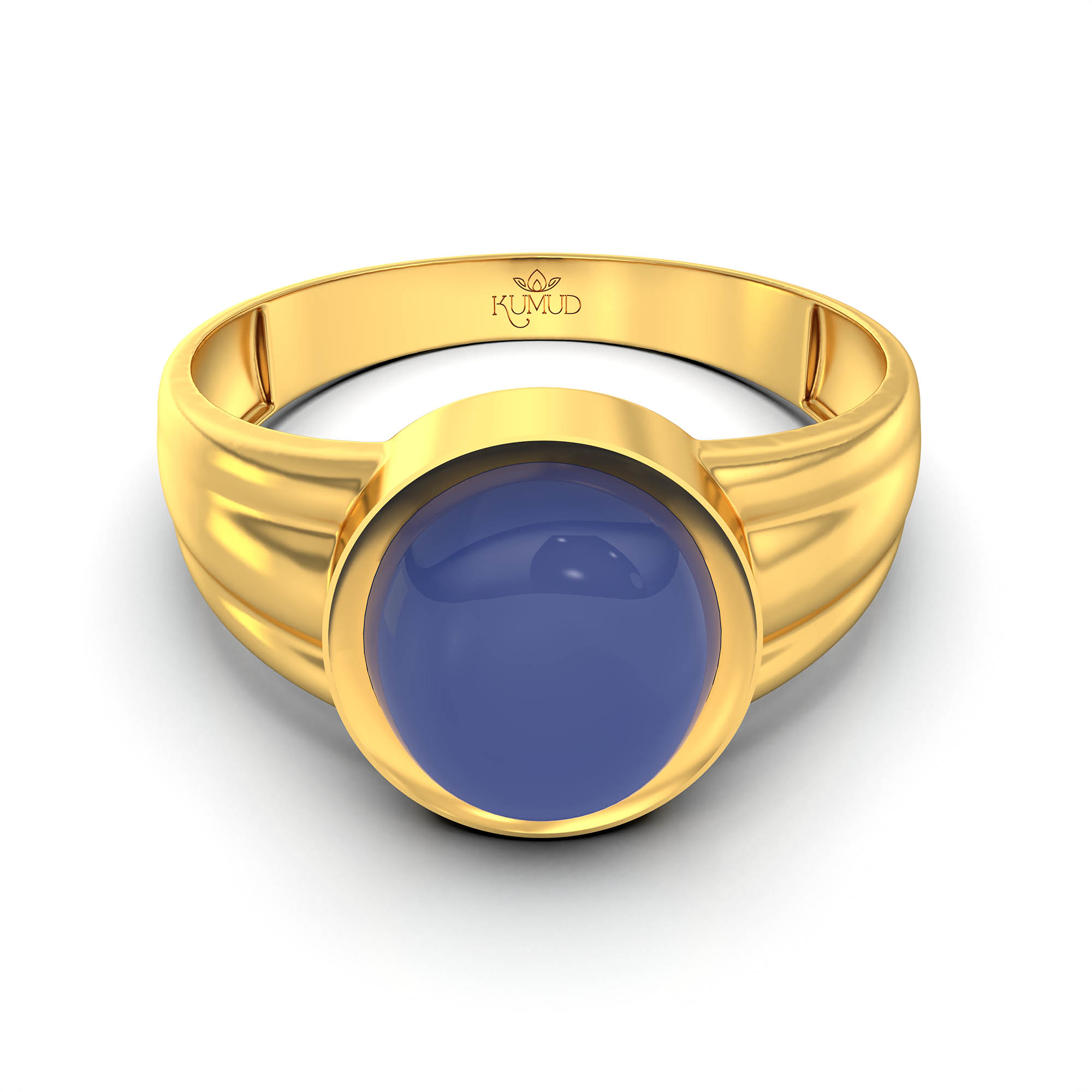 Blue Sapphire (Neelam) Ring for Men in 22K Yellow Gold – Oval Cabochon 9x8 mm, Bezel Setting, 4 g (Design KF-6) thumbnail