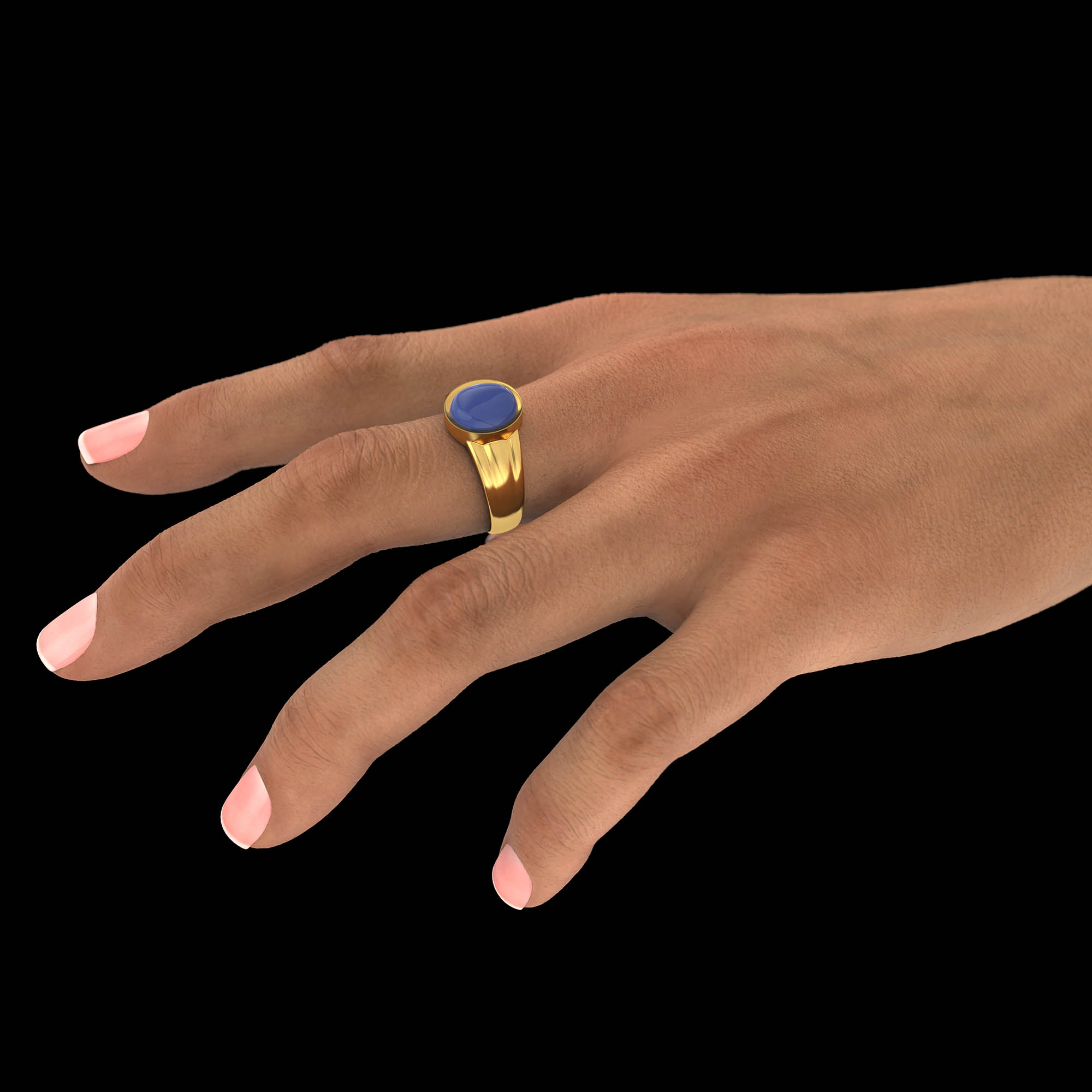 Blue Sapphire (Neelam) Ring for Men in 22K Yellow Gold – Oval Cabochon 9x8 mm, Bezel Setting, 4 g (Design KF-6) thumbnail