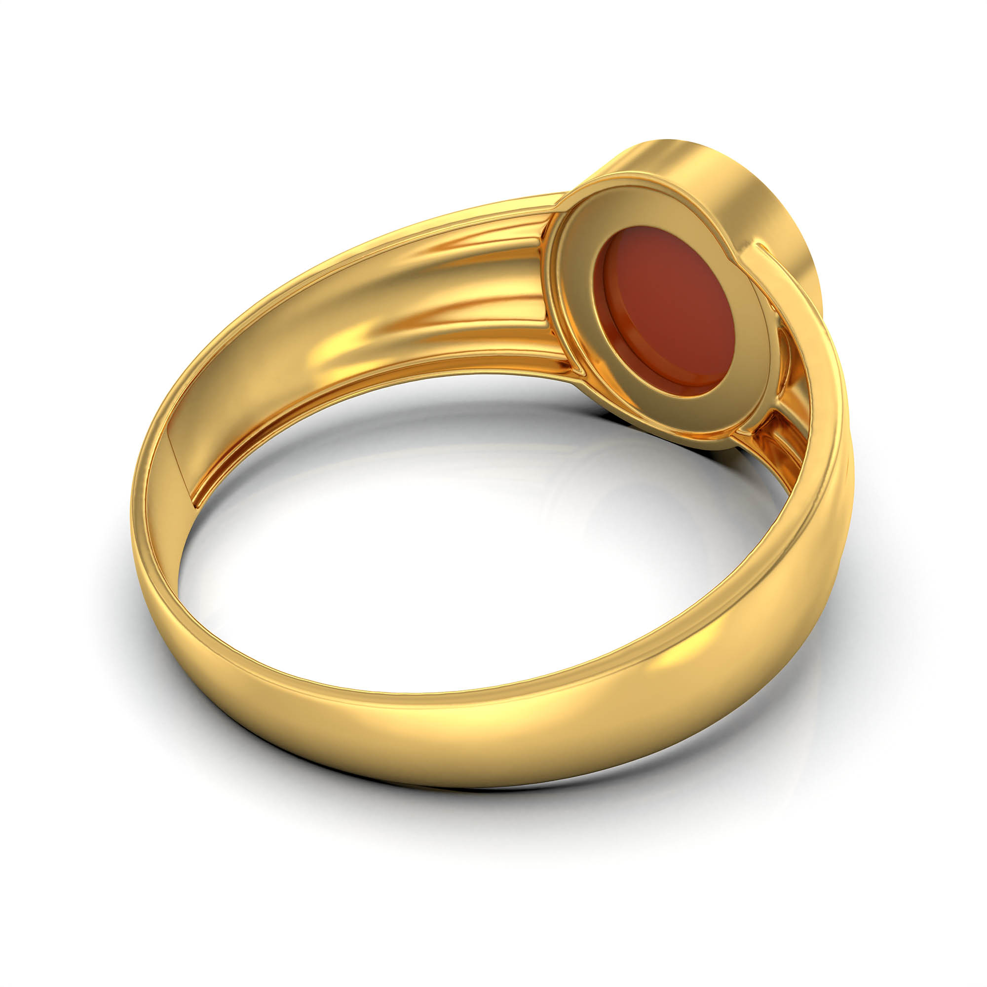 Red Coral (Moonga) Ring for Men in 22K Yellow Gold – Oval Cabochon 9x8 mm, Bezel Setting, 4 g (Design KF-6) thumbnail