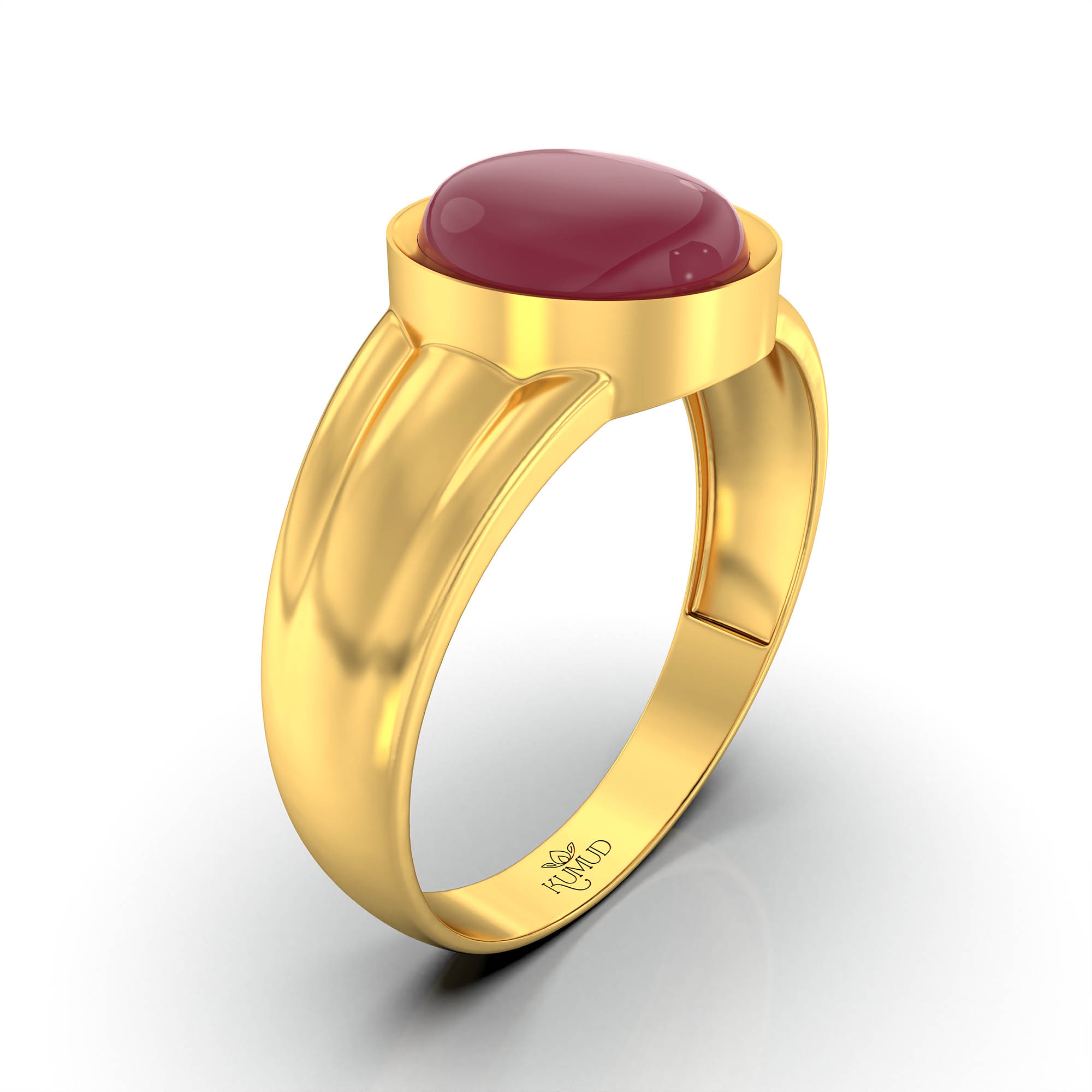 Ruby (Manik) Ring for Men in 22K Yellow Gold – Oval Cabochon 9x8 mm, Bezel Setting, 4 g (Design KF-6) thumbnail
