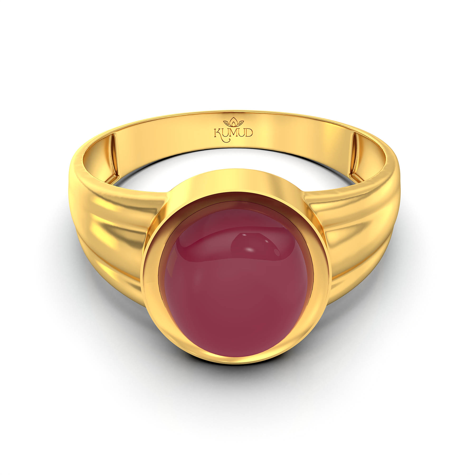 Ruby (Manik) Ring for Men in 22K Yellow Gold – Oval Cabochon 9x8 mm, Bezel Setting, 4 g (Design KF-6) thumbnail
