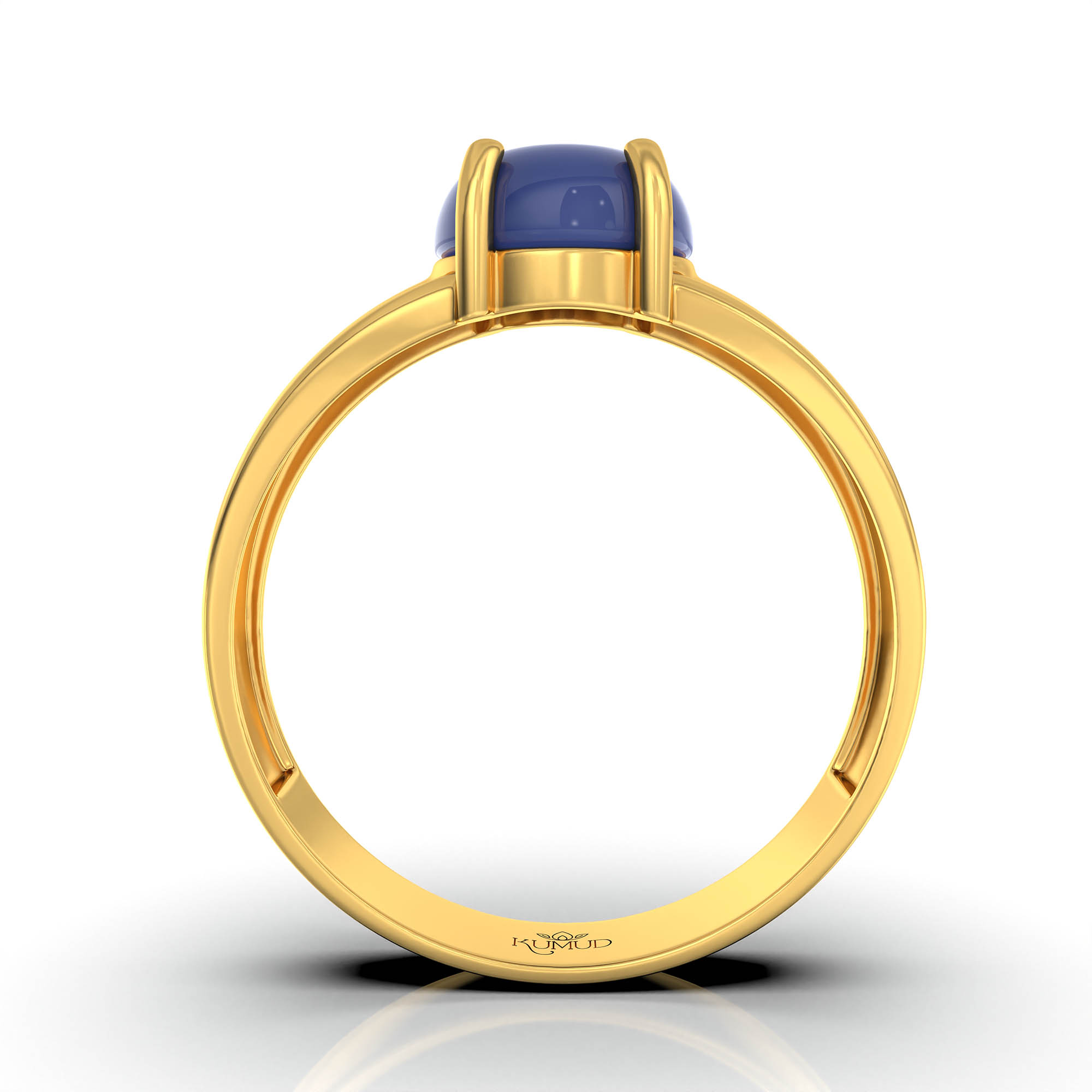 Blue Sapphire (Neelam) Ring for Men in 22K Yellow Gold – Oval Cabochon 9x8 mm, Prong Setting, 4 g (Design KF-6) thumbnail