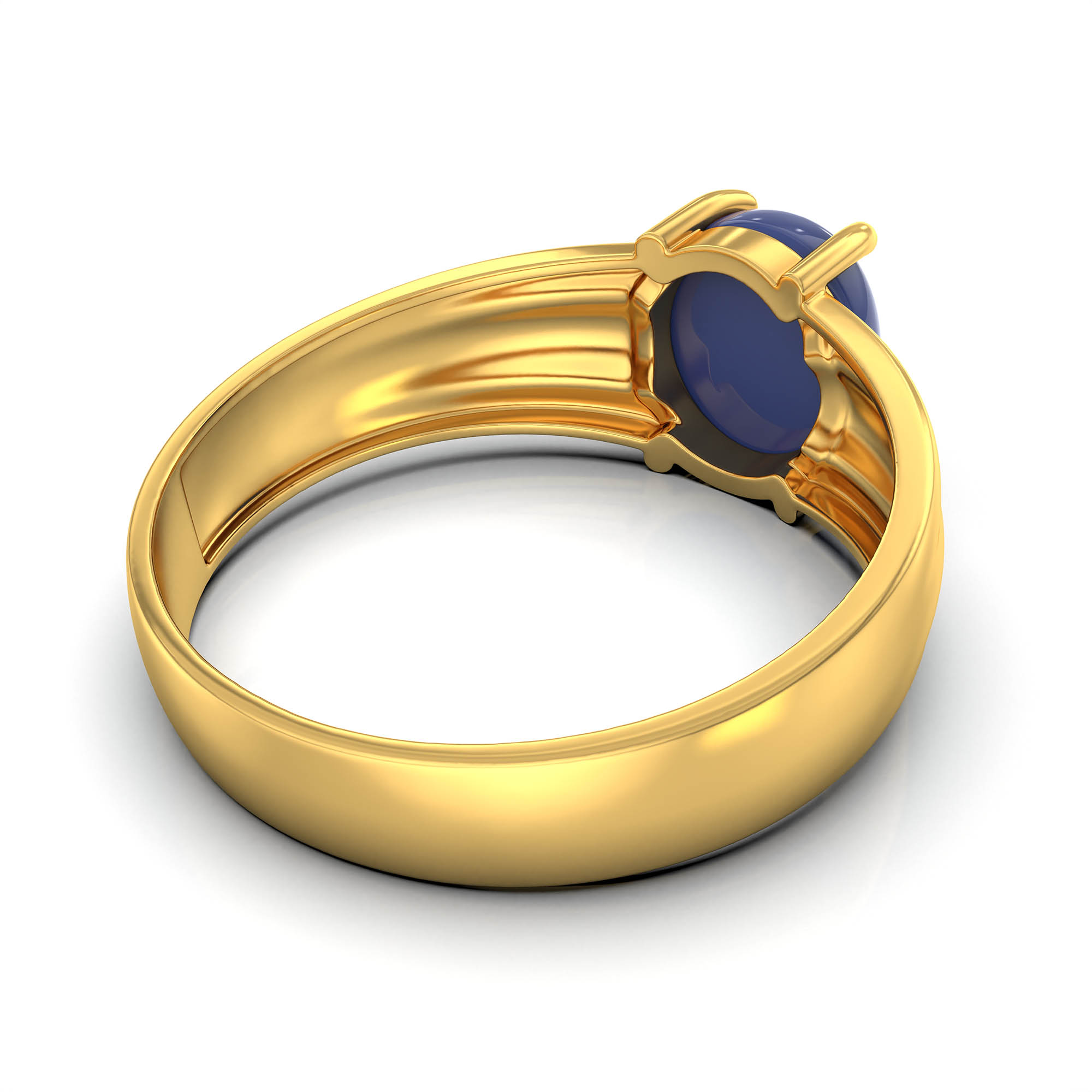 Blue Sapphire (Neelam) Ring for Men in 22K Yellow Gold – Oval Cabochon 9x8 mm, Prong Setting, 4 g (Design KF-6) thumbnail