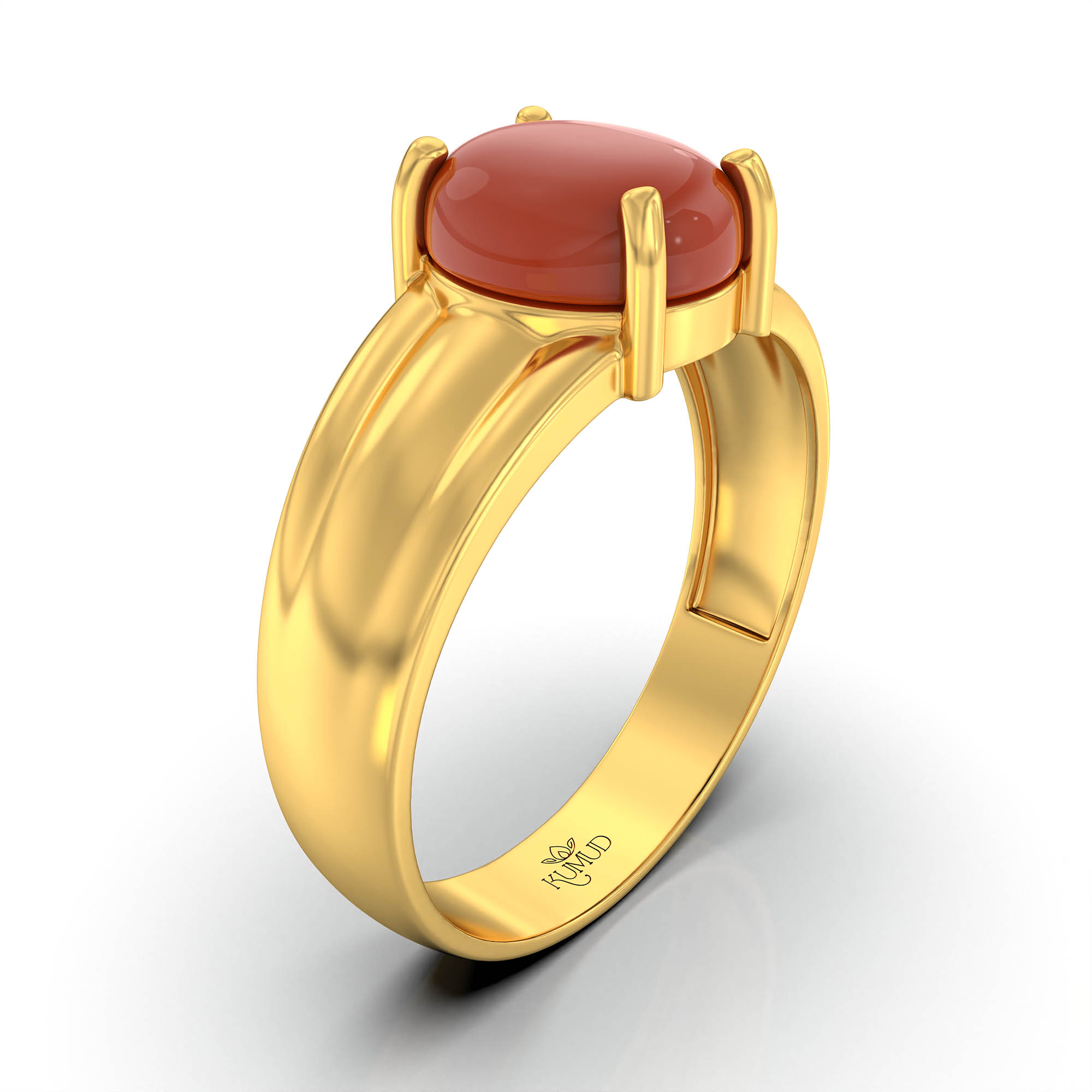 Red Coral (Moonga) Ring for Men in 22K Yellow Gold – Oval Cabochon 9x8 mm, Prong Setting, 4 g (Design KF-6) thumbnail