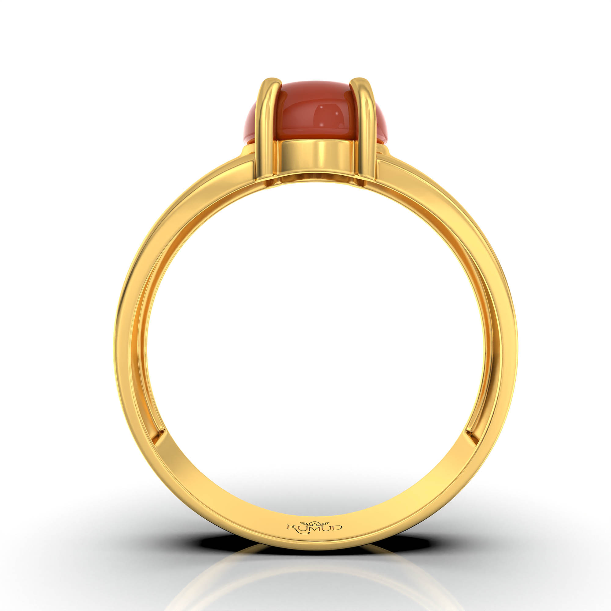 Red Coral (Moonga) Ring for Men in 22K Yellow Gold – Oval Cabochon 9x8 mm, Prong Setting, 4 g (Design KF-6) thumbnail