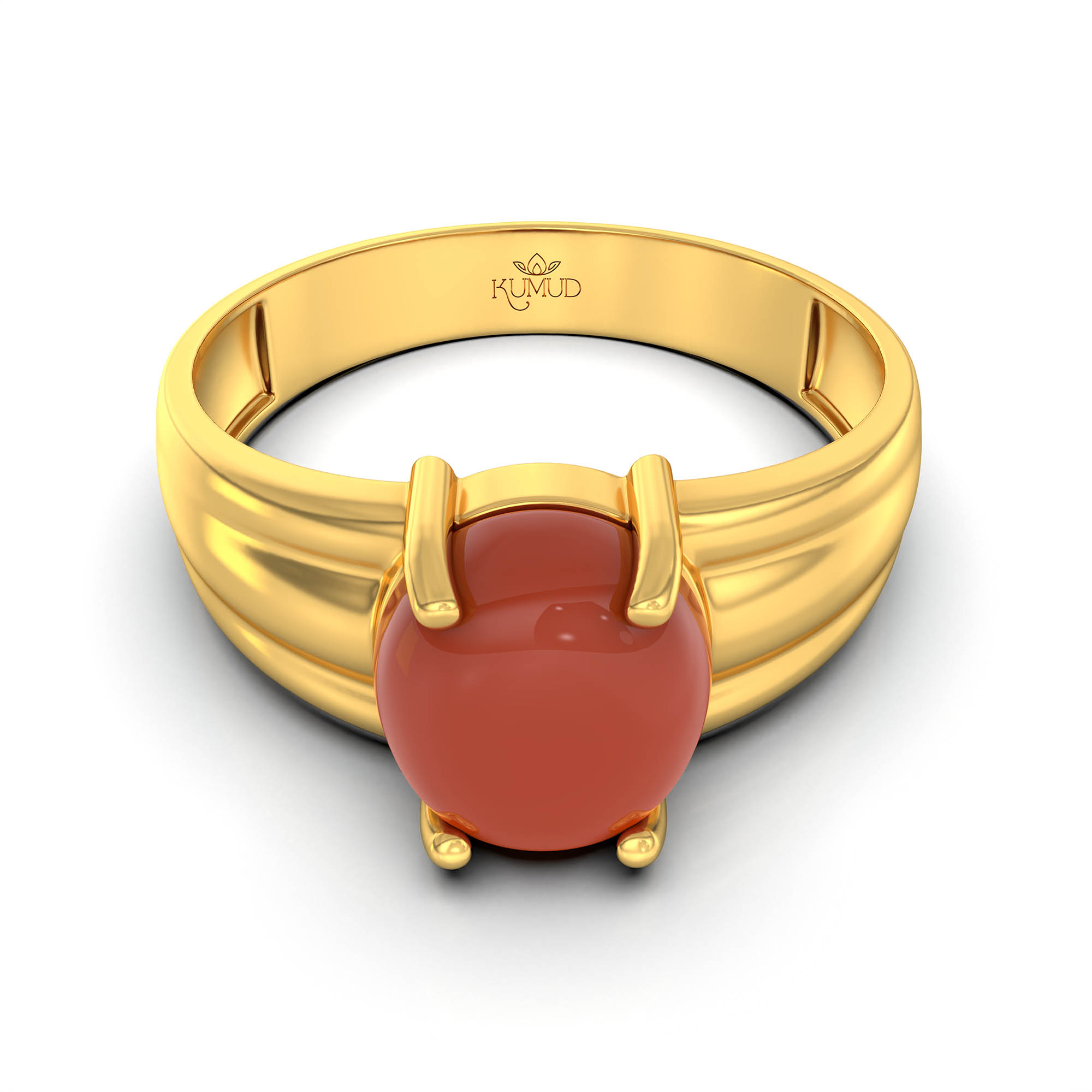 Red Coral (Moonga) Ring for Men in 22K Yellow Gold – Oval Cabochon 9x8 mm, Prong Setting, 4 g (Design KF-6) thumbnail