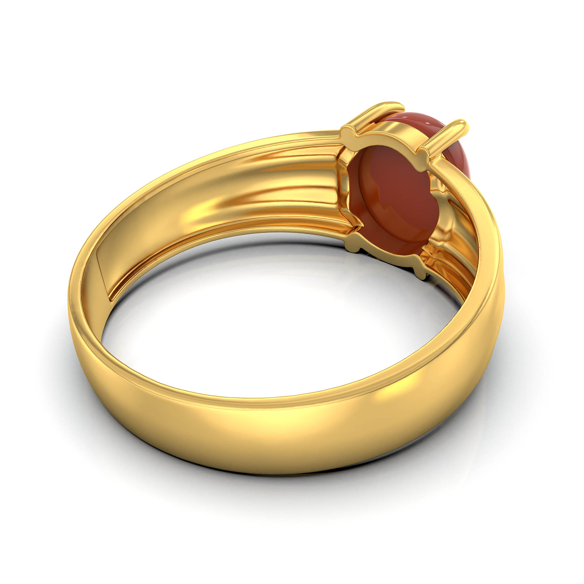 Red Coral (Moonga) Ring for Men in 22K Yellow Gold – Oval Cabochon 9x8 mm, Prong Setting, 4 g (Design KF-6) thumbnail