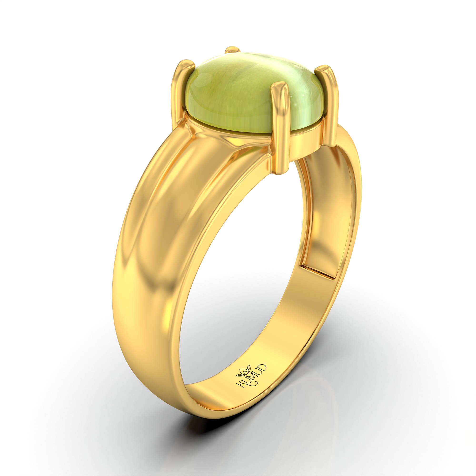 Cat's Eye (Lehsunia) Ring for Men in 22K Yellow Gold – Oval Cabochon 9x8 mm, Prong Setting, 4 g (Design KF-6) thumbnail