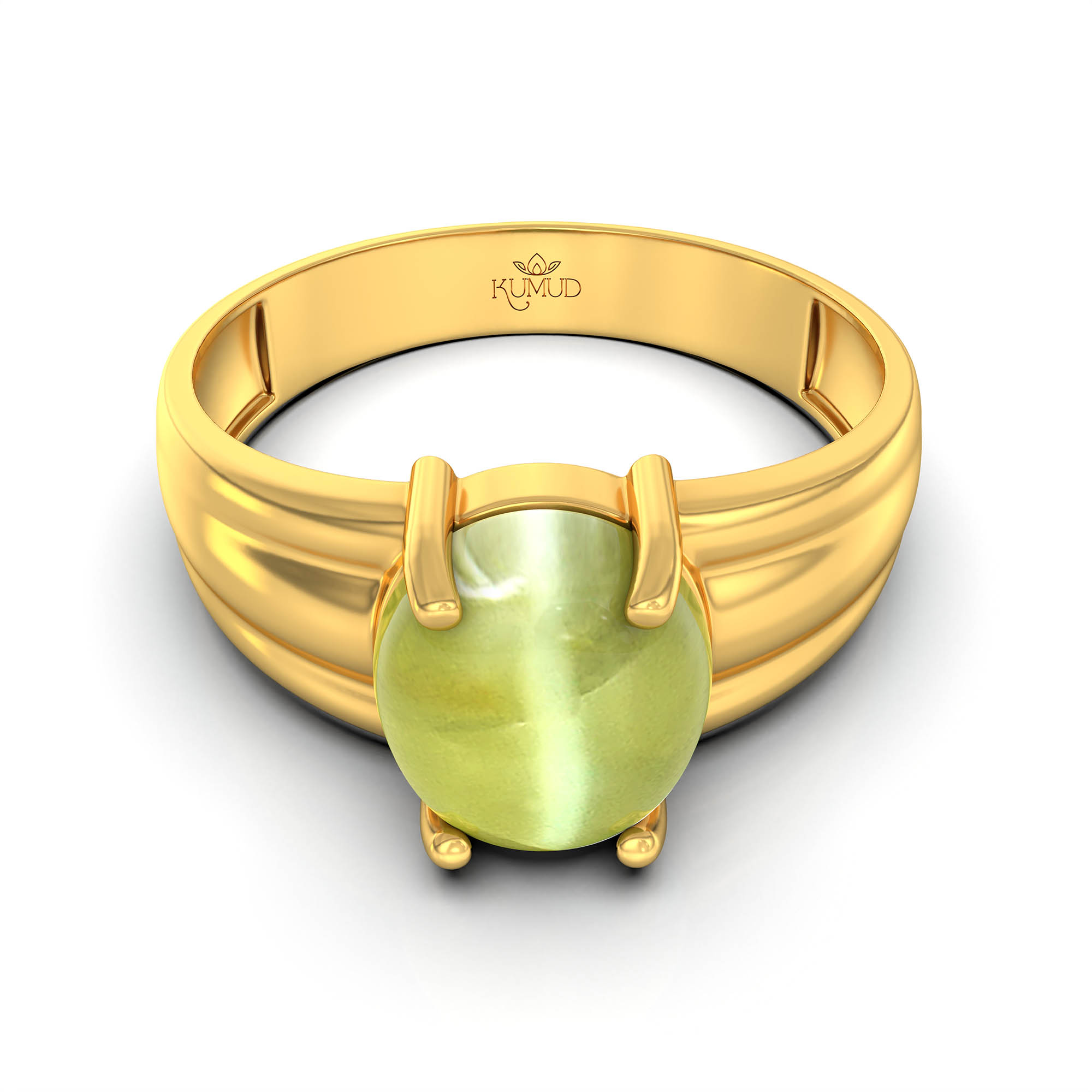 Cat's Eye (Lehsunia) Ring for Men in 22K Yellow Gold – Oval Cabochon 9x8 mm, Prong Setting, 4 g (Design KF-6) thumbnail