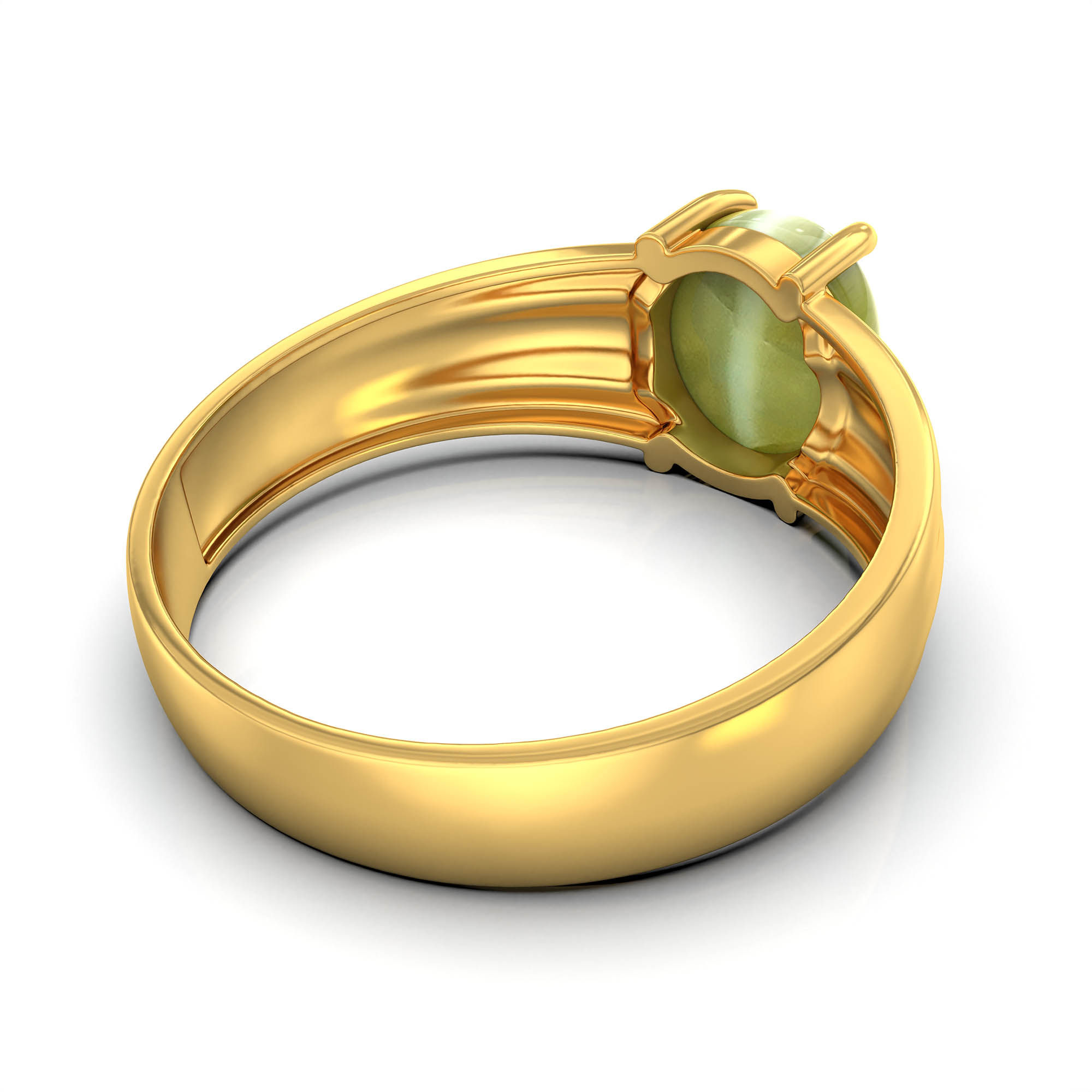 Cat's Eye (Lehsunia) Ring for Men in 22K Yellow Gold – Oval Cabochon 9x8 mm, Prong Setting, 4 g (Design KF-6) thumbnail
