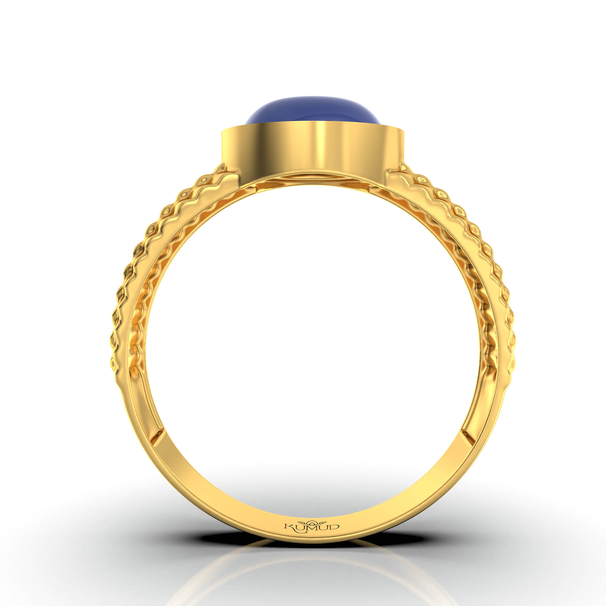 Blue Sapphire (Neelam) Ring for Men in 22K Yellow Gold – Oval Cabochon 9x8 mm, Bezel Setting, 4 g (Design KF-7) thumbnail