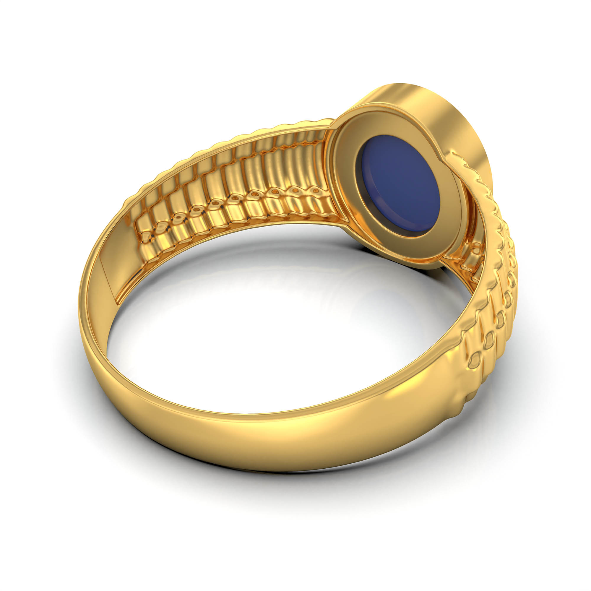 Blue Sapphire (Neelam) Ring for Men in 22K Yellow Gold – Oval Cabochon 9x8 mm, Bezel Setting, 4 g (Design KF-7) thumbnail