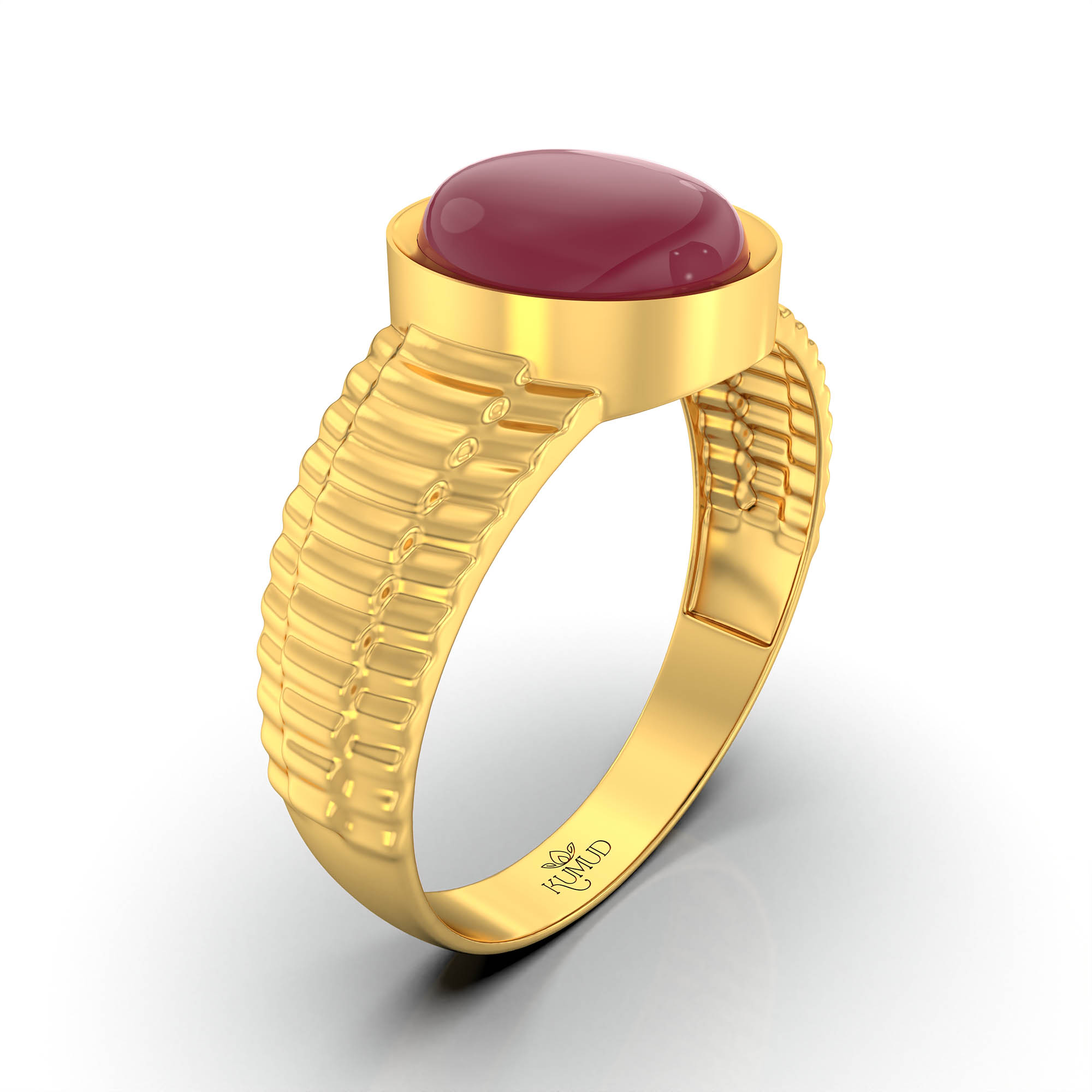 Ruby (Manik) Ring for Men in 22K Yellow Gold – Oval Cabochon 9x8 mm, Bezel Setting, 4 g (Design KF-7) thumbnail