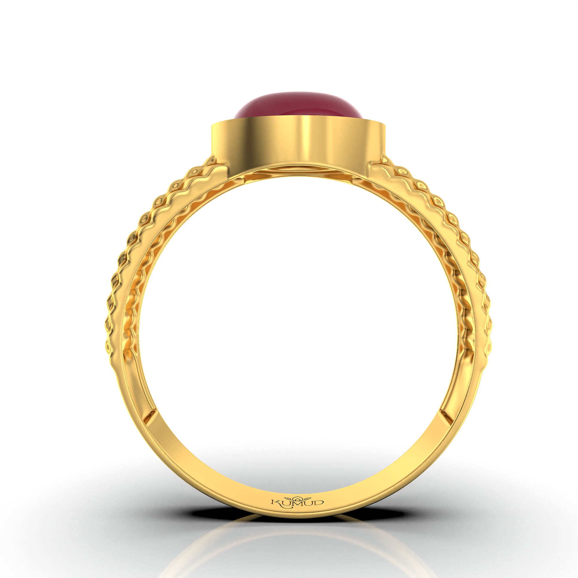 Ruby (Manik) Ring for Men in 22K Yellow Gold – Oval Cabochon 9x8 mm, Bezel Setting, 4 g (Design KF-7) thumbnail