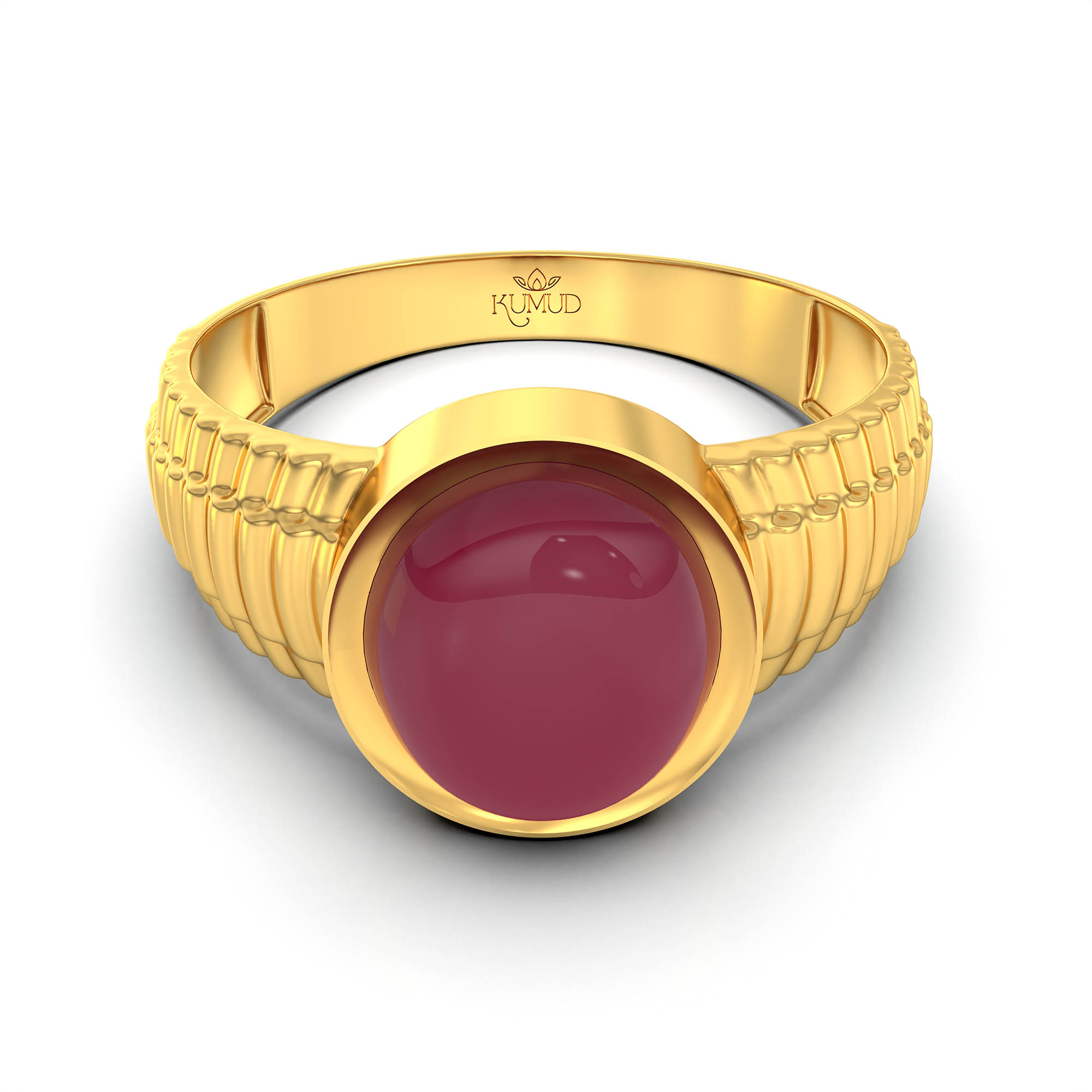 Ruby (Manik) Ring for Men in 22K Yellow Gold – Oval Cabochon 9x8 mm, Bezel Setting, 4 g (Design KF-7) thumbnail
