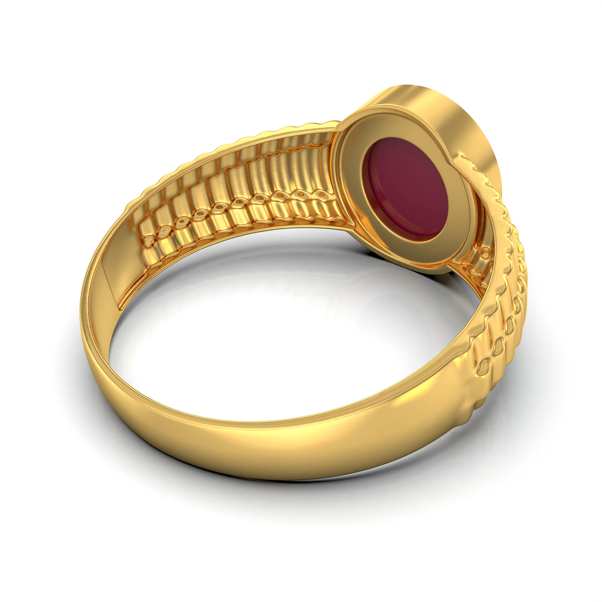 Ruby (Manik) Ring for Men in 22K Yellow Gold – Oval Cabochon 9x8 mm, Bezel Setting, 4 g (Design KF-7) thumbnail