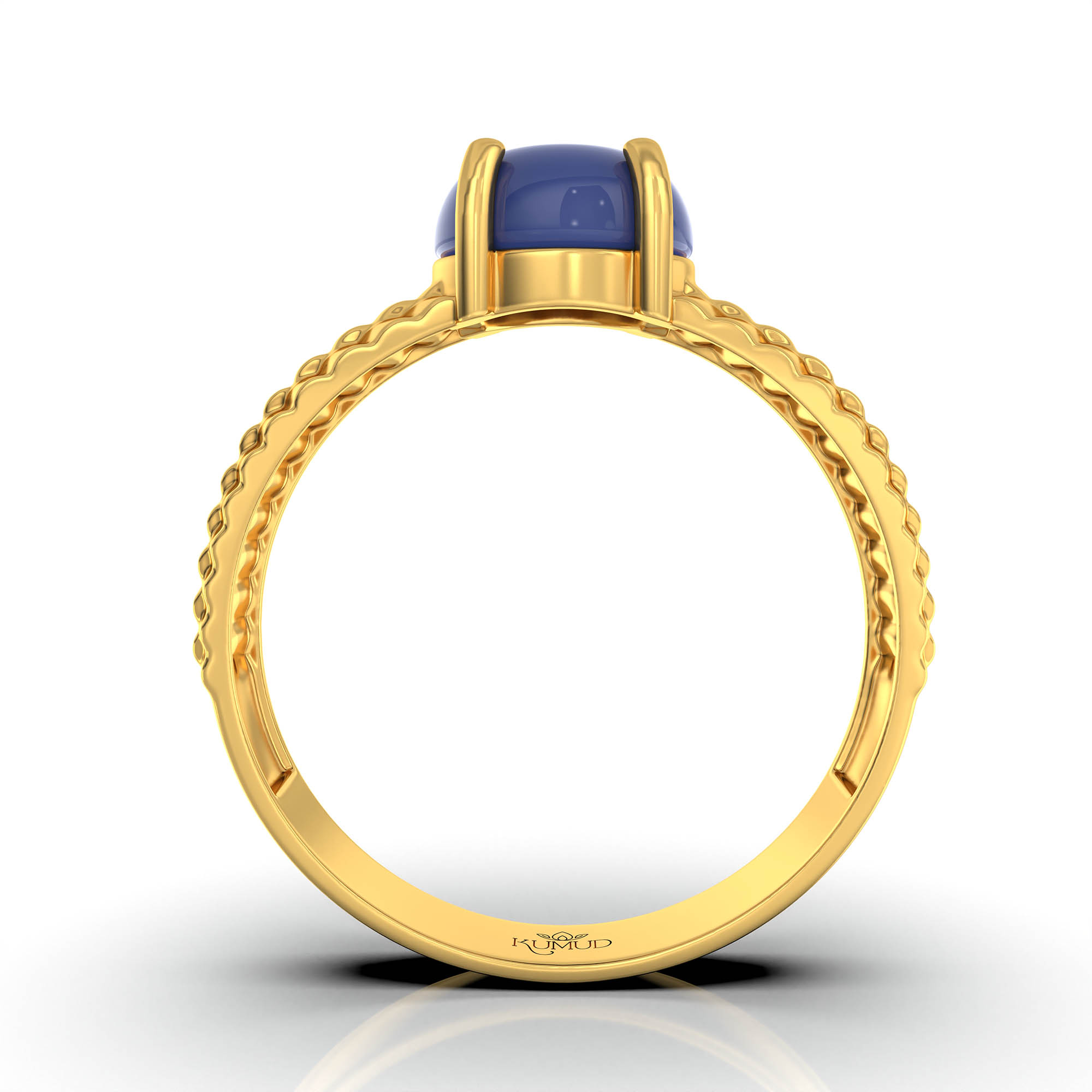 Blue Sapphire (Neelam) Ring for Men in 22K Yellow Gold – Oval Cabochon 9x8 mm, Prong Setting, 4 g (Design KF-7) thumbnail