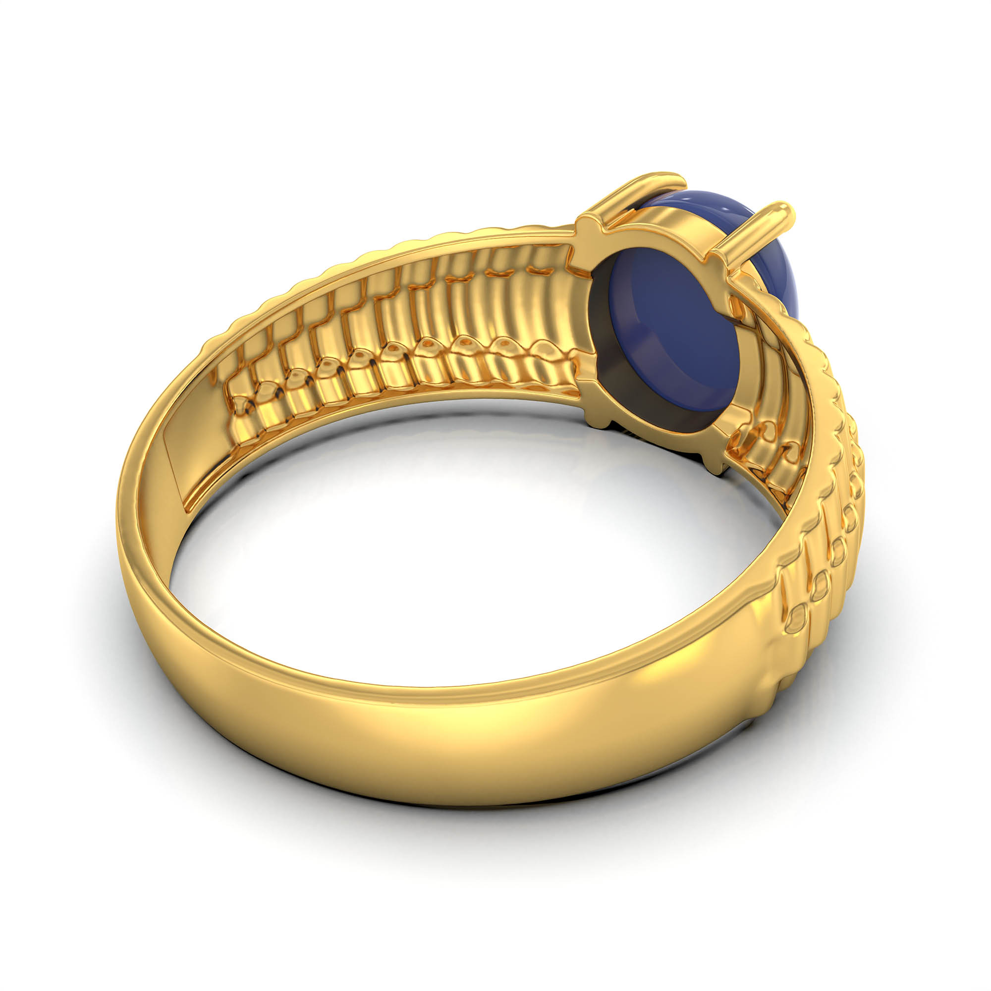 Blue Sapphire (Neelam) Ring for Men in 22K Yellow Gold – Oval Cabochon 9x8 mm, Prong Setting, 4 g (Design KF-7) thumbnail