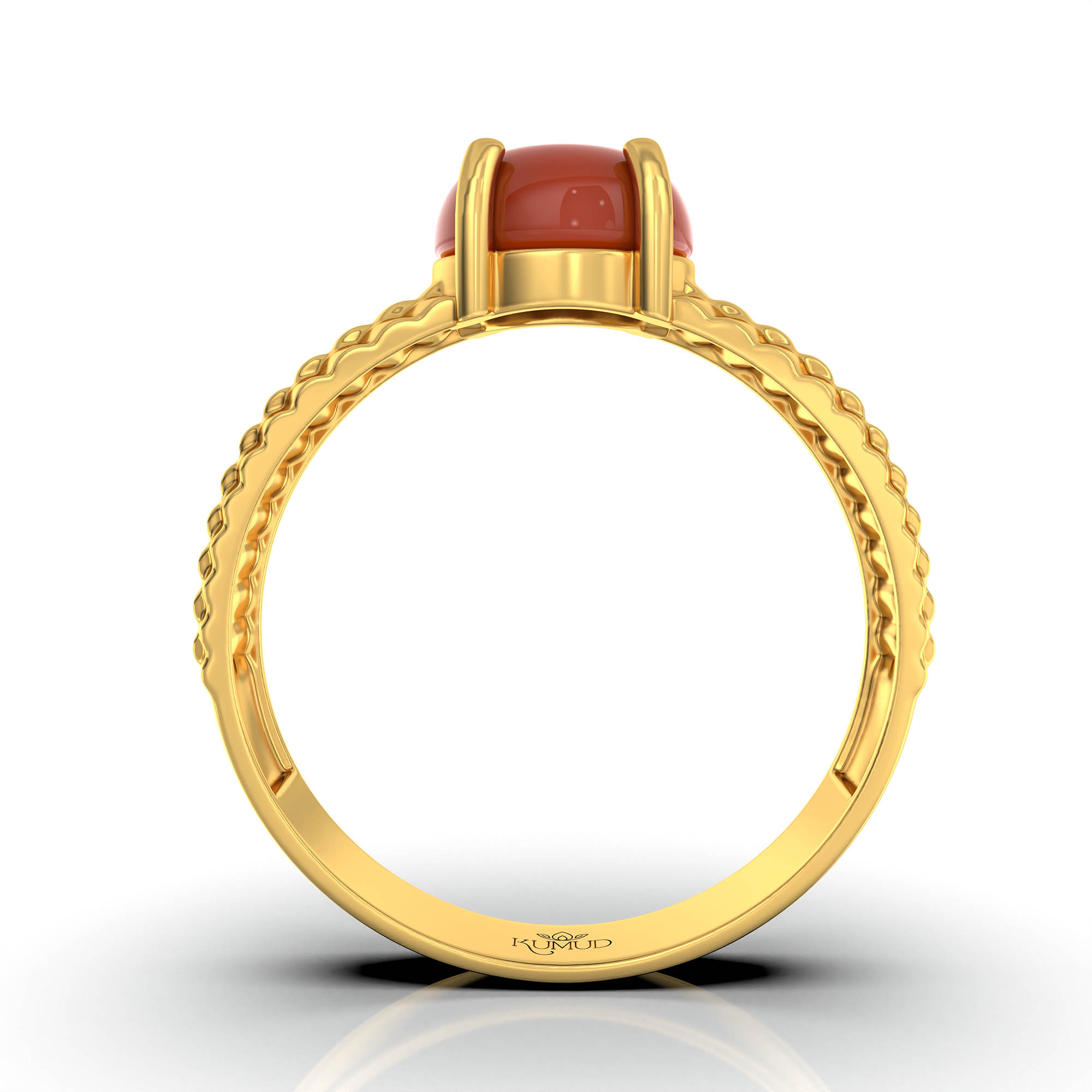 Red Coral (Moonga) Ring for Men in 22K Yellow Gold – Oval Cabochon 9x8 mm, Prong Setting, 4 g (Design KF-7) thumbnail
