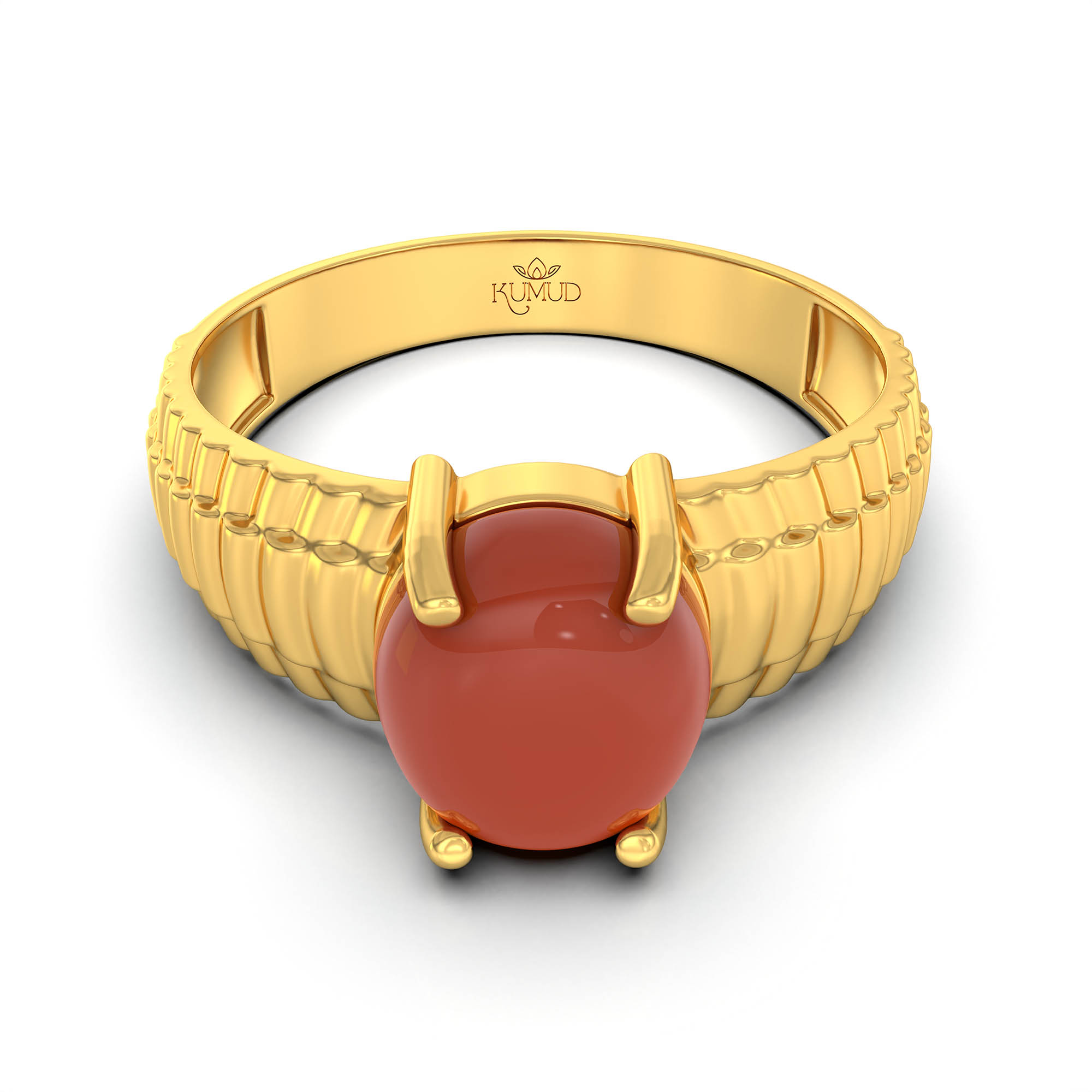 Red Coral (Moonga) Ring for Men in 22K Yellow Gold – Oval Cabochon 9x8 mm, Prong Setting, 4 g (Design KF-7) thumbnail