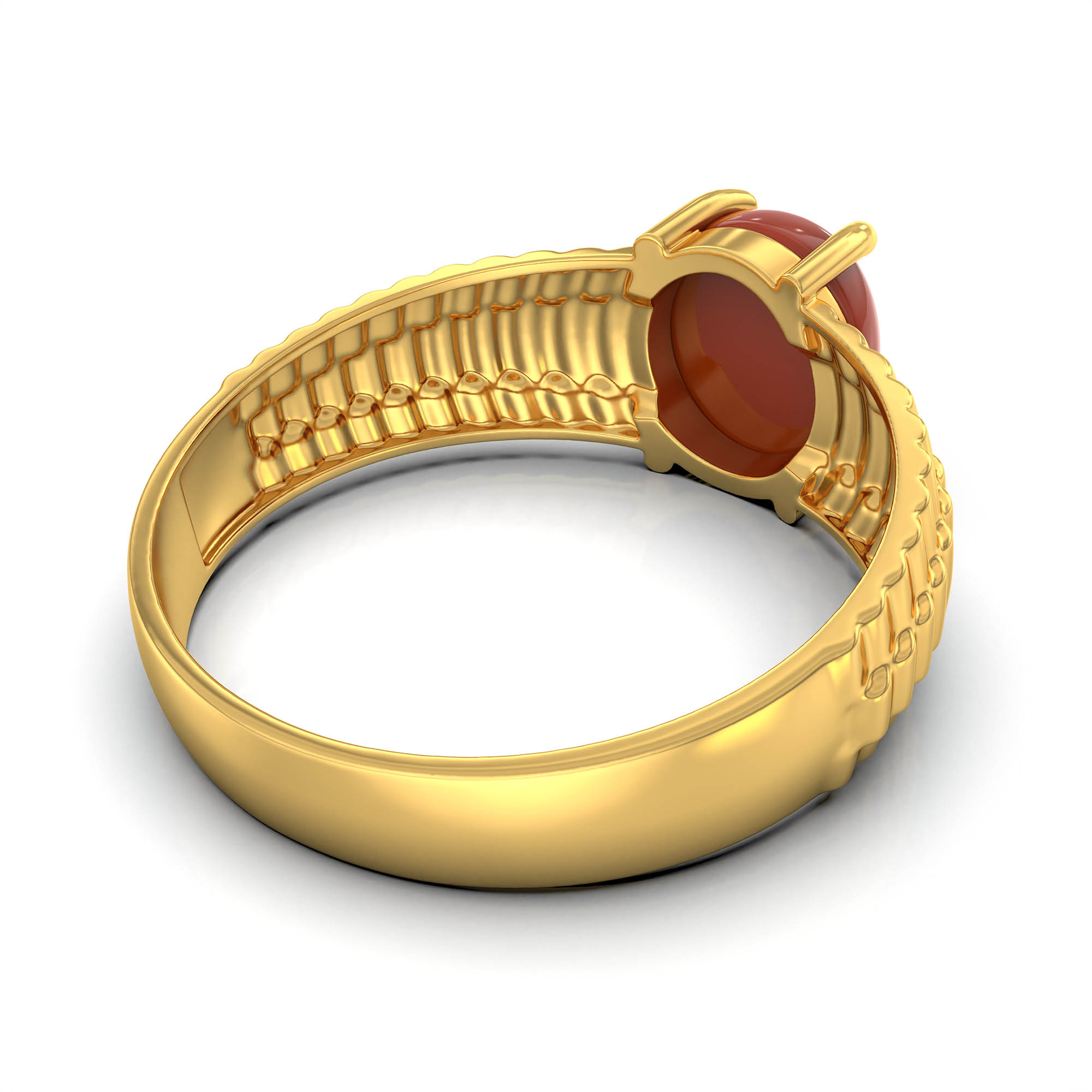 Red Coral (Moonga) Ring for Men in 22K Yellow Gold – Oval Cabochon 9x8 mm, Prong Setting, 4 g (Design KF-7) thumbnail