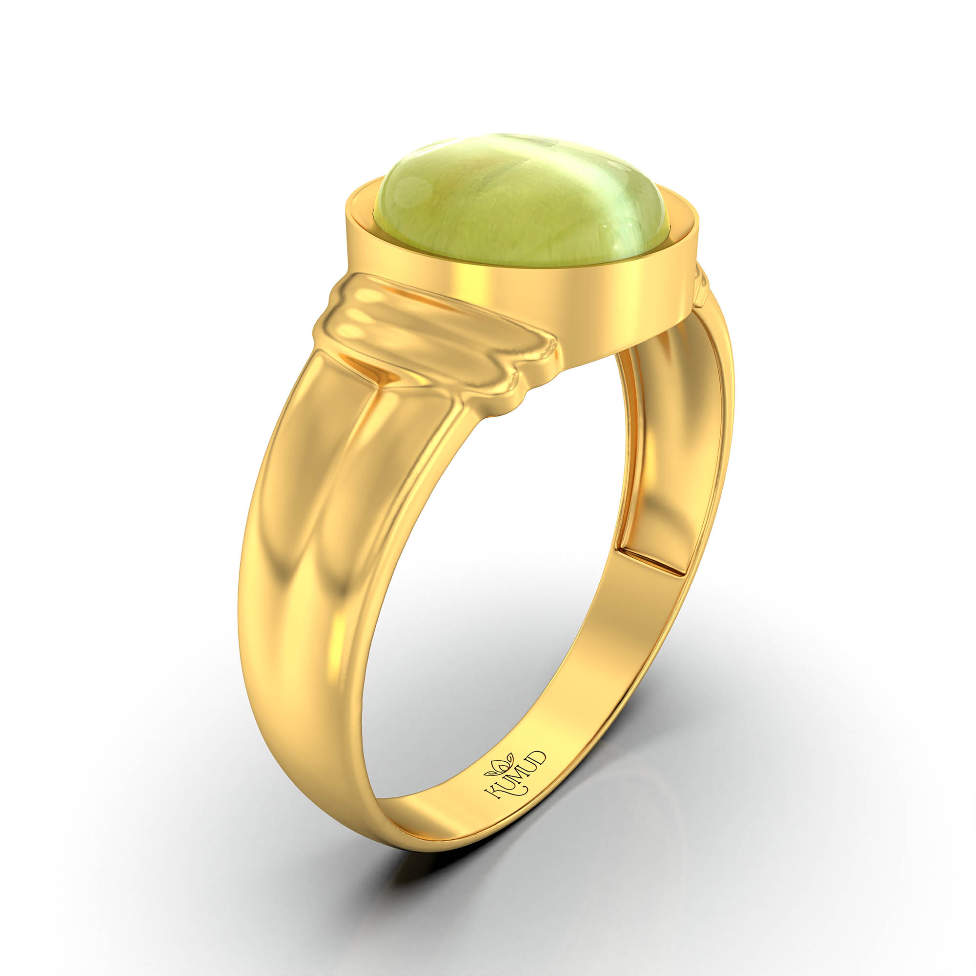 Cat's Eye (Lehsunia) Ring for Men in 22K Yellow Gold – Oval Cabochon 9x8 mm, Bezel Setting, 4 g (Design KF-8) thumbnail