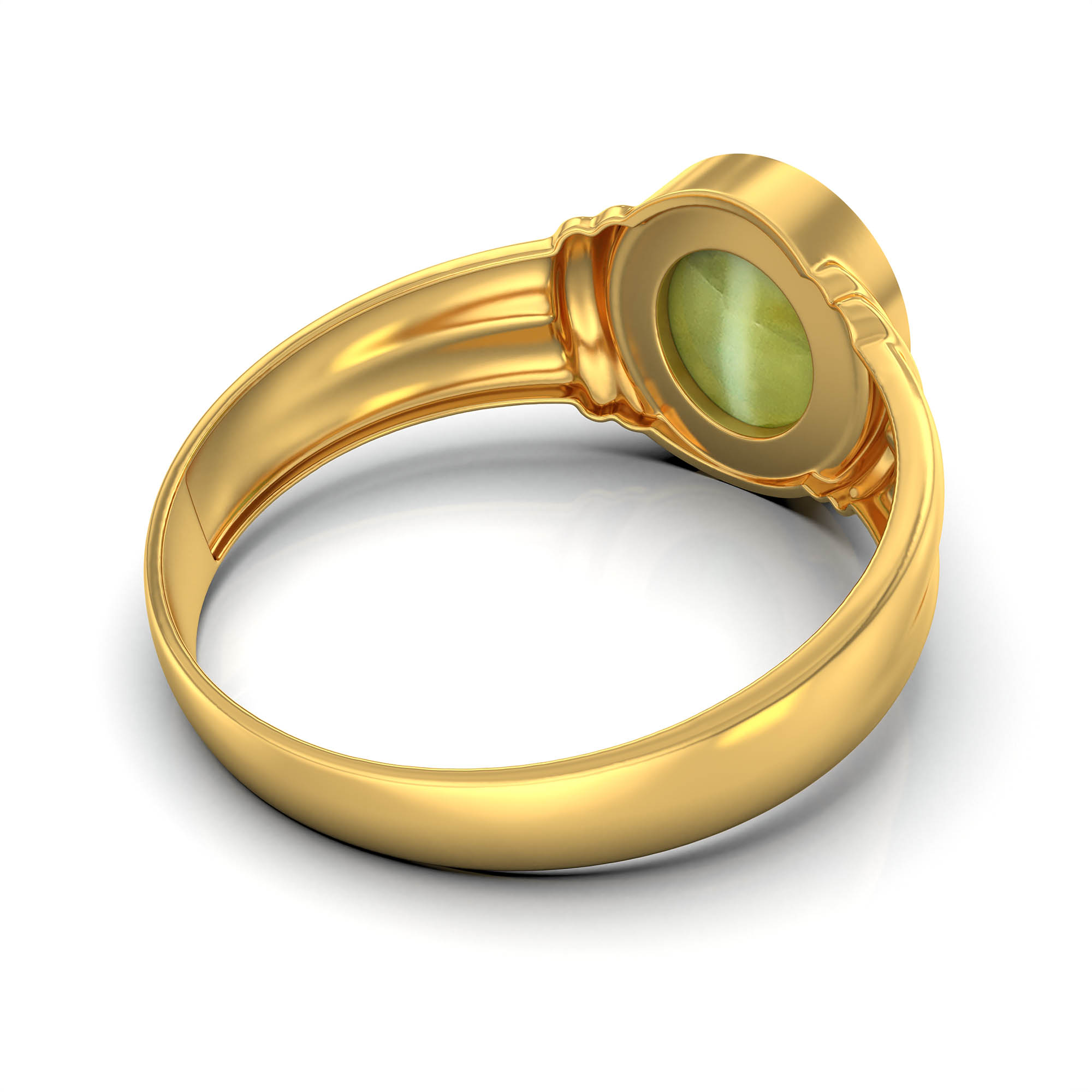 Cat's Eye (Lehsunia) Ring for Men in 22K Yellow Gold – Oval Cabochon 9x8 mm, Bezel Setting, 4 g (Design KF-8) thumbnail