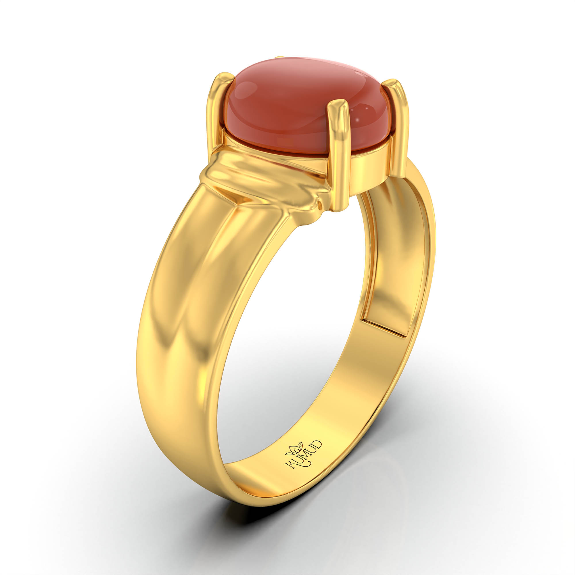 Red Coral (Moonga) Ring for Men in 22K Yellow Gold – Oval Cabochon 9x8 mm, Prong Setting, 4 g (Design KF-8) thumbnail