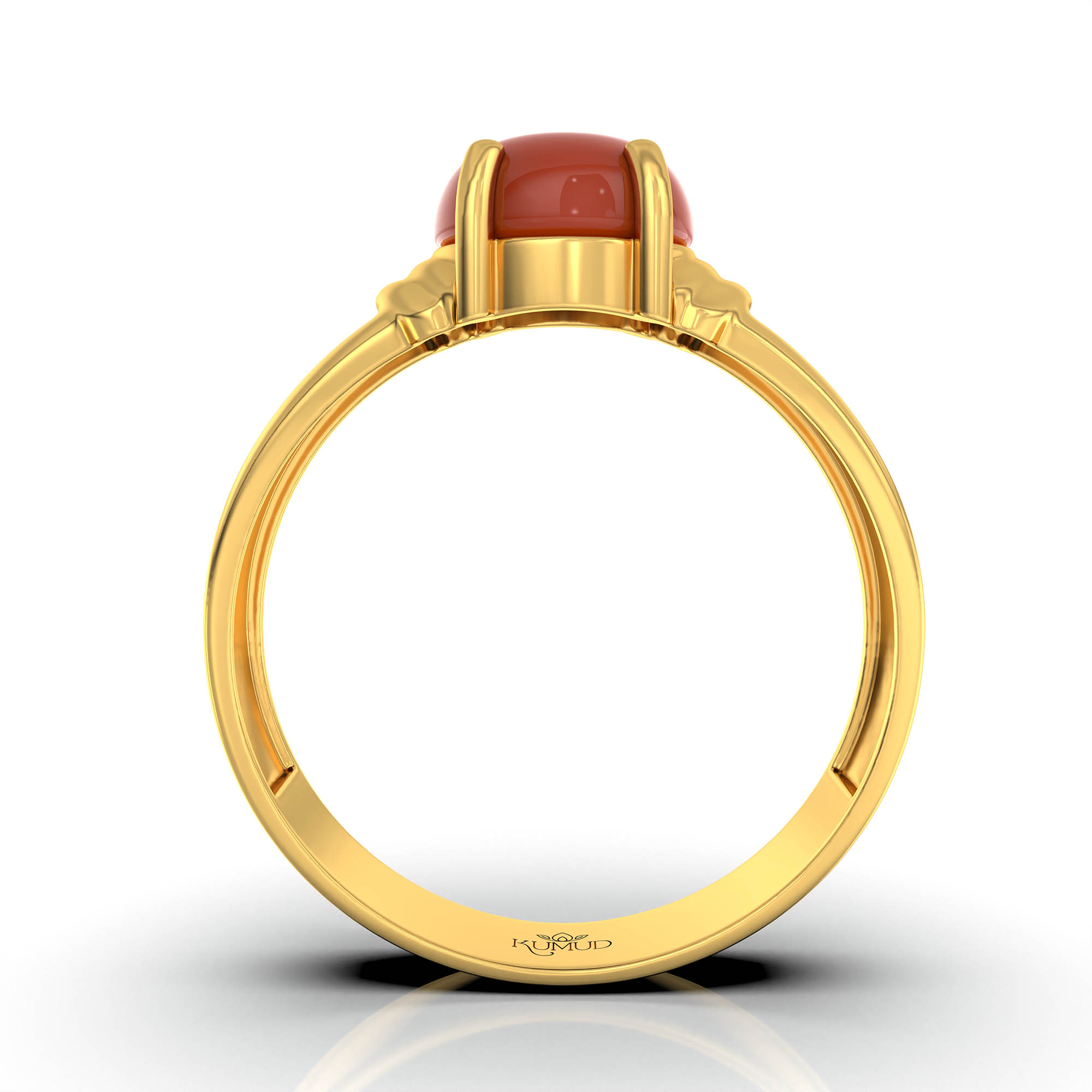 Red Coral (Moonga) Ring for Men in 22K Yellow Gold – Oval Cabochon 9x8 mm, Prong Setting, 4 g (Design KF-8) thumbnail