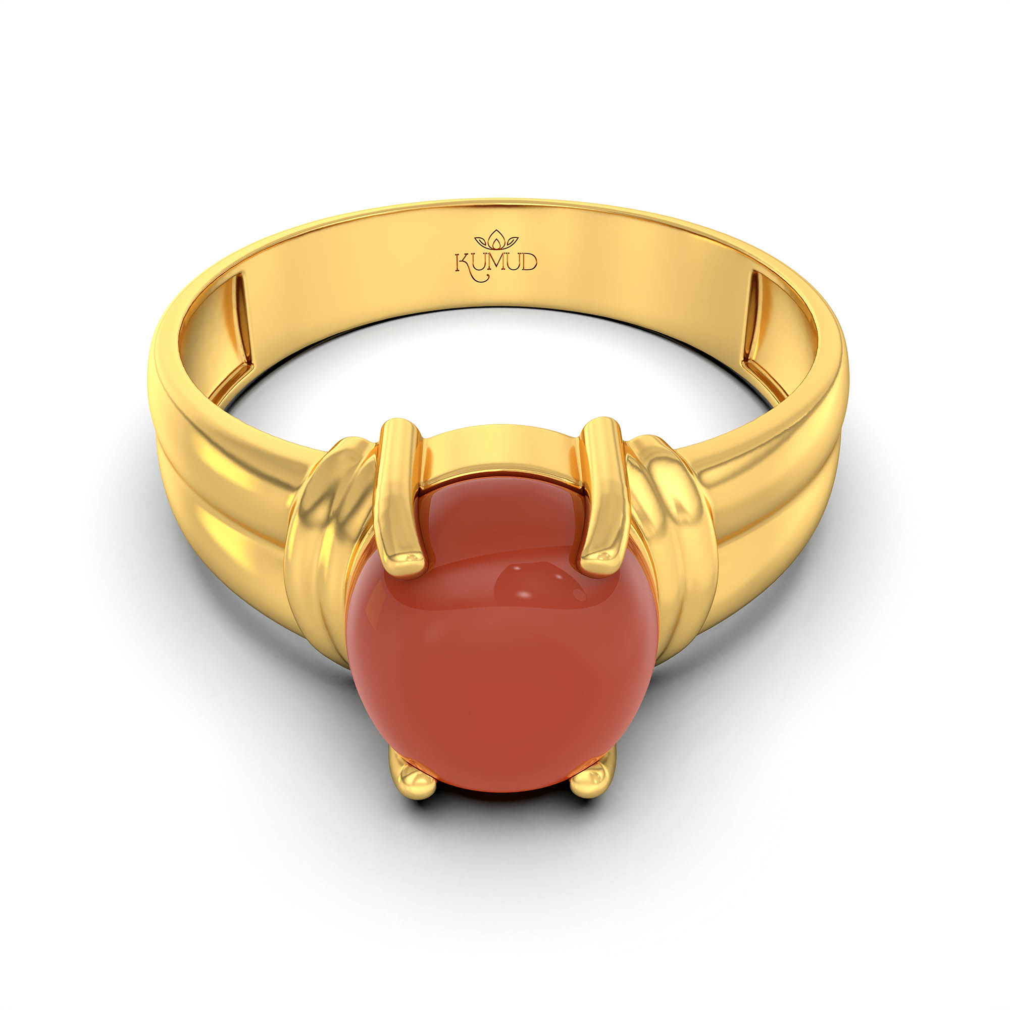 Red Coral (Moonga) Ring for Men in 22K Yellow Gold – Oval Cabochon 9x8 mm, Prong Setting, 4 g (Design KF-8) thumbnail