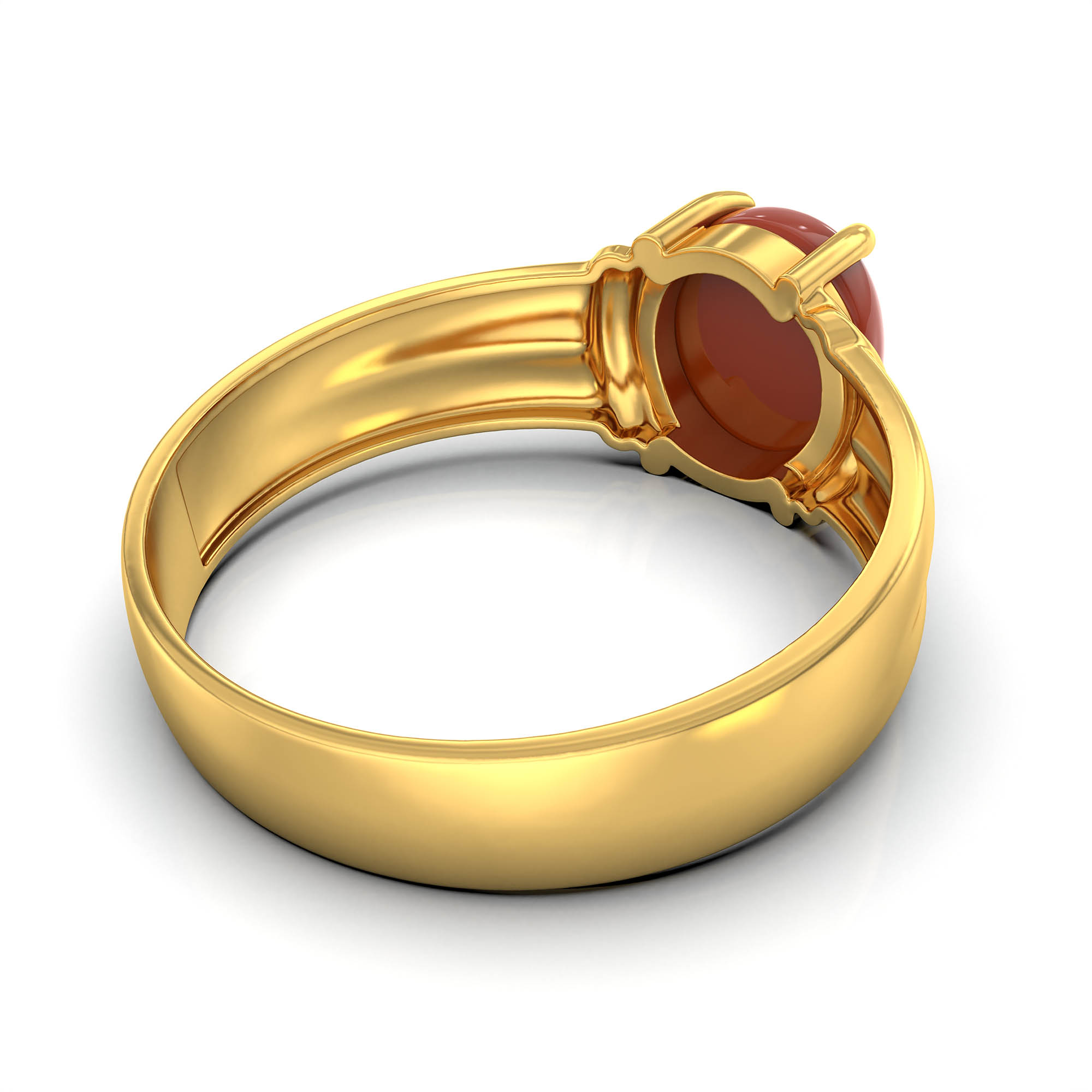 Red Coral (Moonga) Ring for Men in 22K Yellow Gold – Oval Cabochon 9x8 mm, Prong Setting, 4 g (Design KF-8) thumbnail