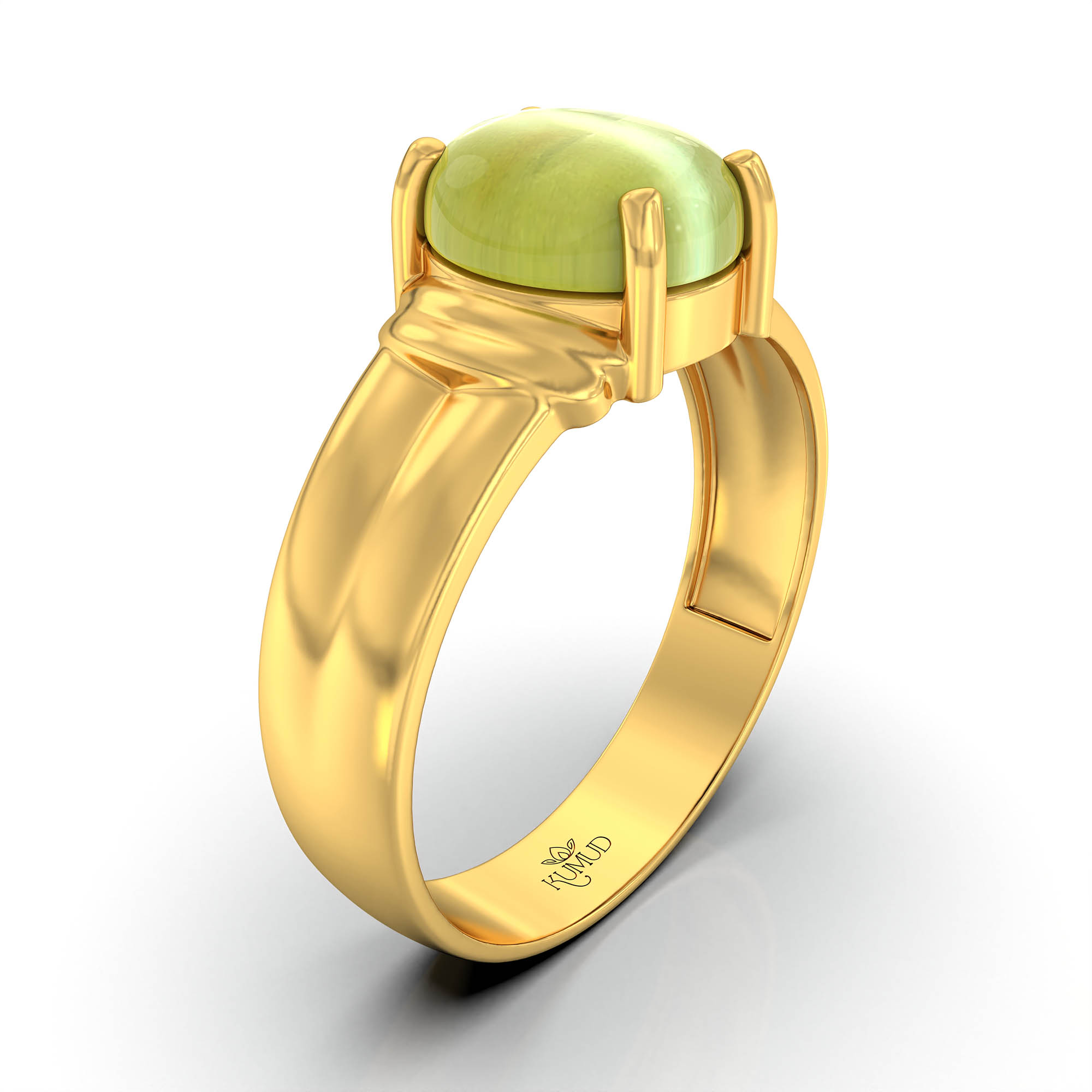 Cat's Eye (Lehsunia) Ring for Men in 22K Yellow Gold – Oval Cabochon 9x8 mm, Prong Setting, 4 g (Design KF-8) thumbnail