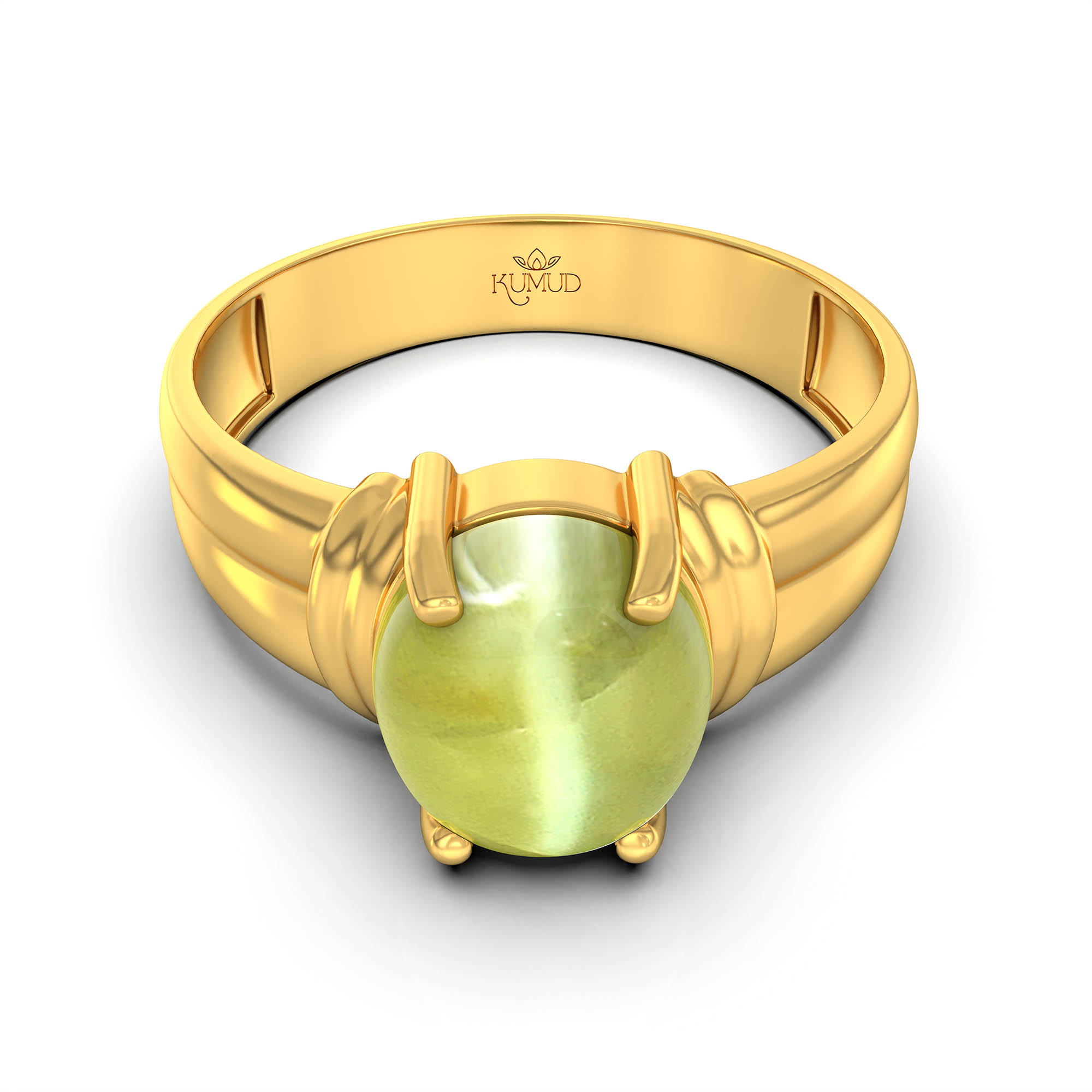 Cat's Eye (Lehsunia) Ring for Men in 22K Yellow Gold – Oval Cabochon 9x8 mm, Prong Setting, 4 g (Design KF-8) thumbnail