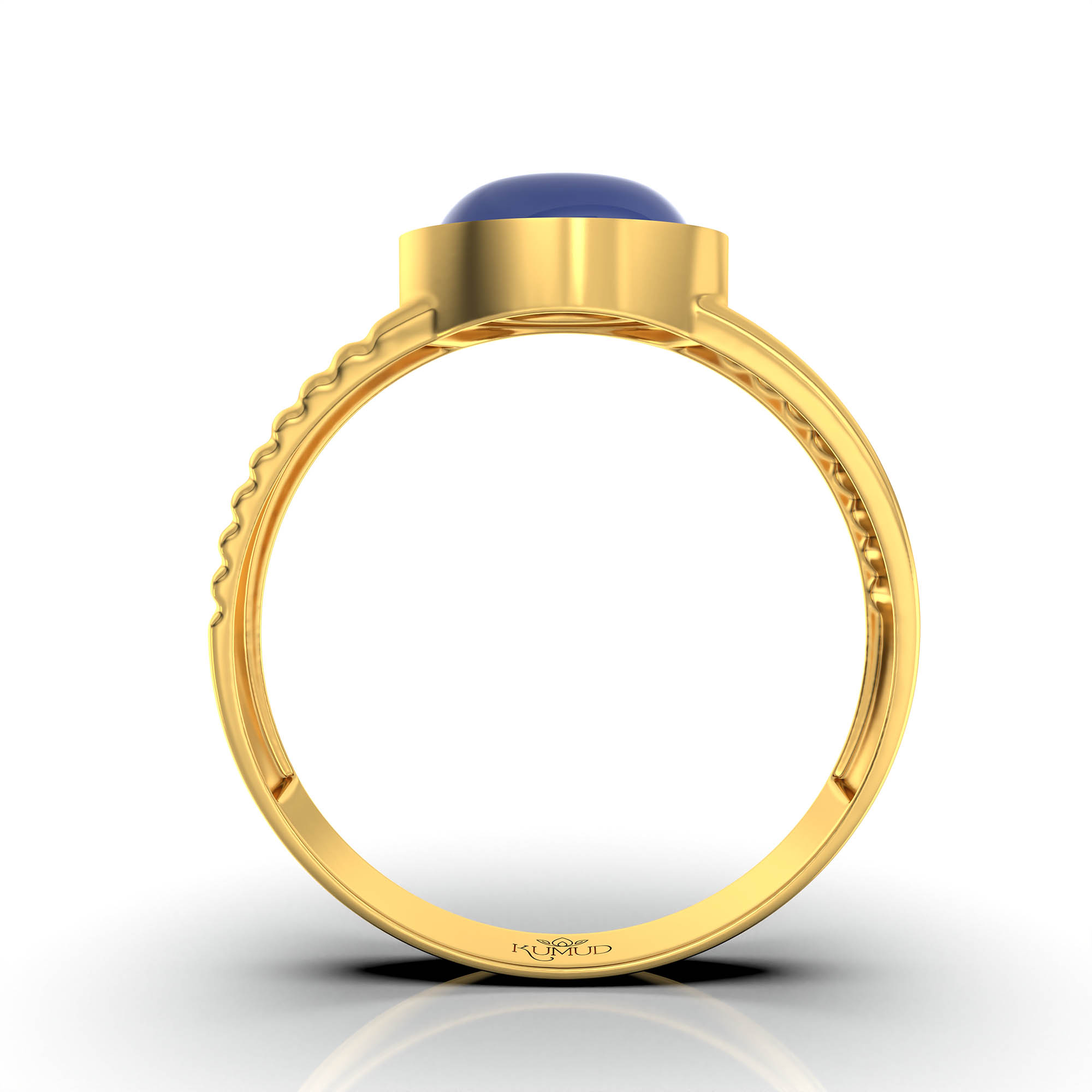 Blue Sapphire (Neelam) Ring for Men in 22K Yellow Gold – Oval Cabochon 9x8 mm, Bezel Setting, 4 g (Design KF-9) thumbnail