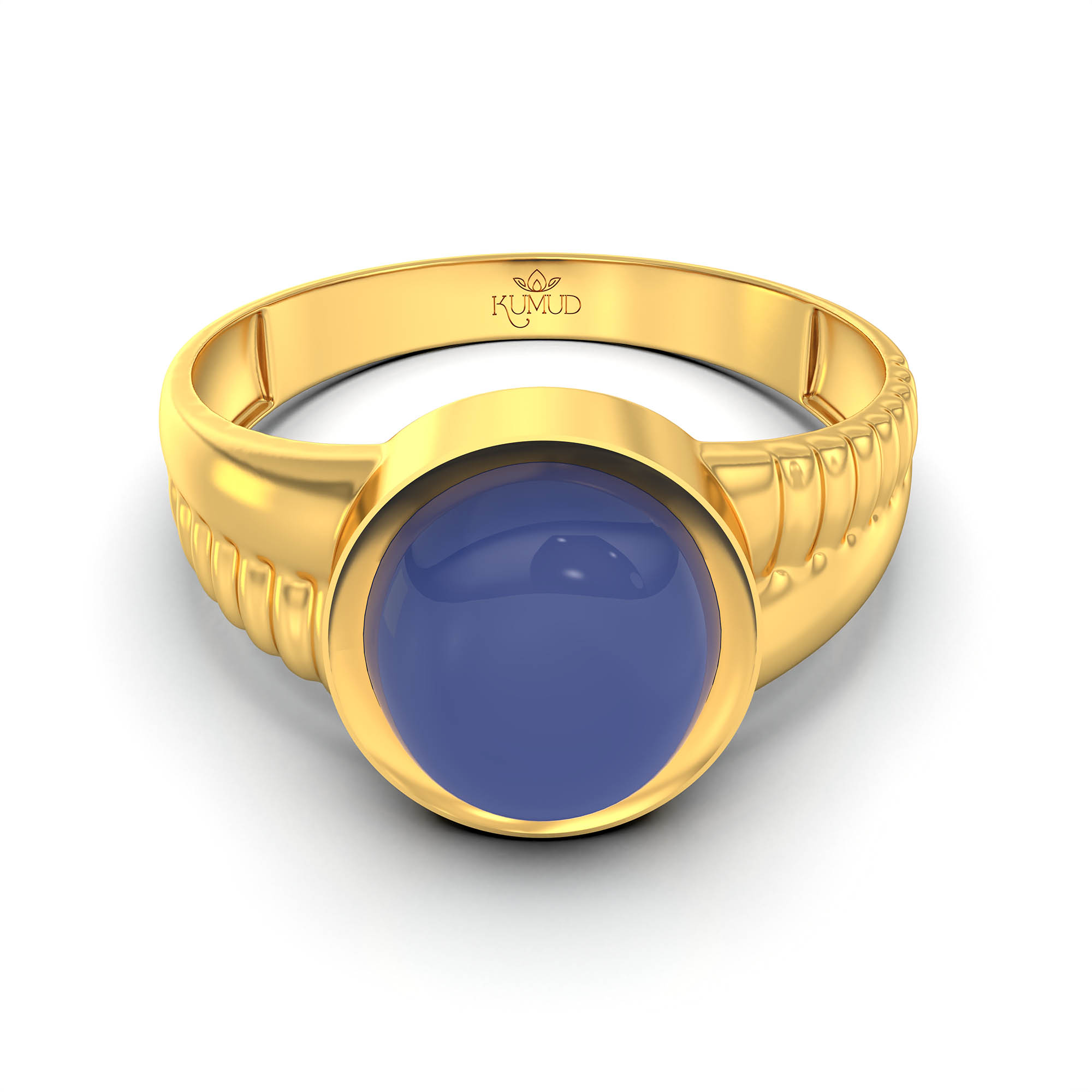 Blue Sapphire (Neelam) Ring for Men in 22K Yellow Gold – Oval Cabochon 9x8 mm, Bezel Setting, 4 g (Design KF-9) thumbnail