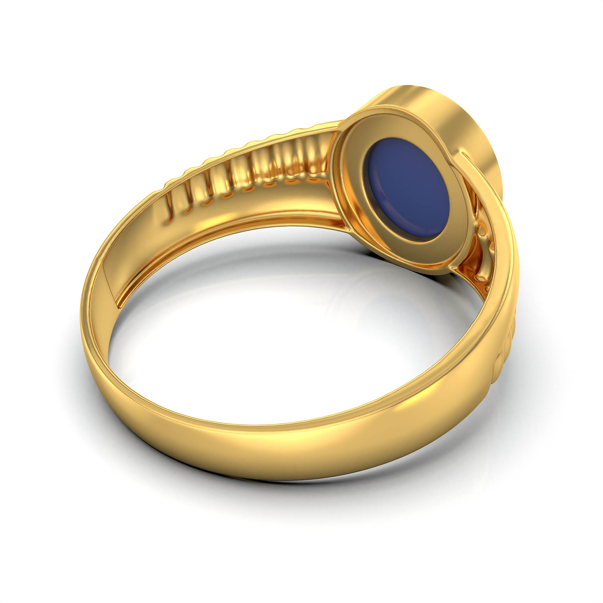 Blue Sapphire (Neelam) Ring for Men in 22K Yellow Gold – Oval Cabochon 9x8 mm, Bezel Setting, 4 g (Design KF-9) thumbnail