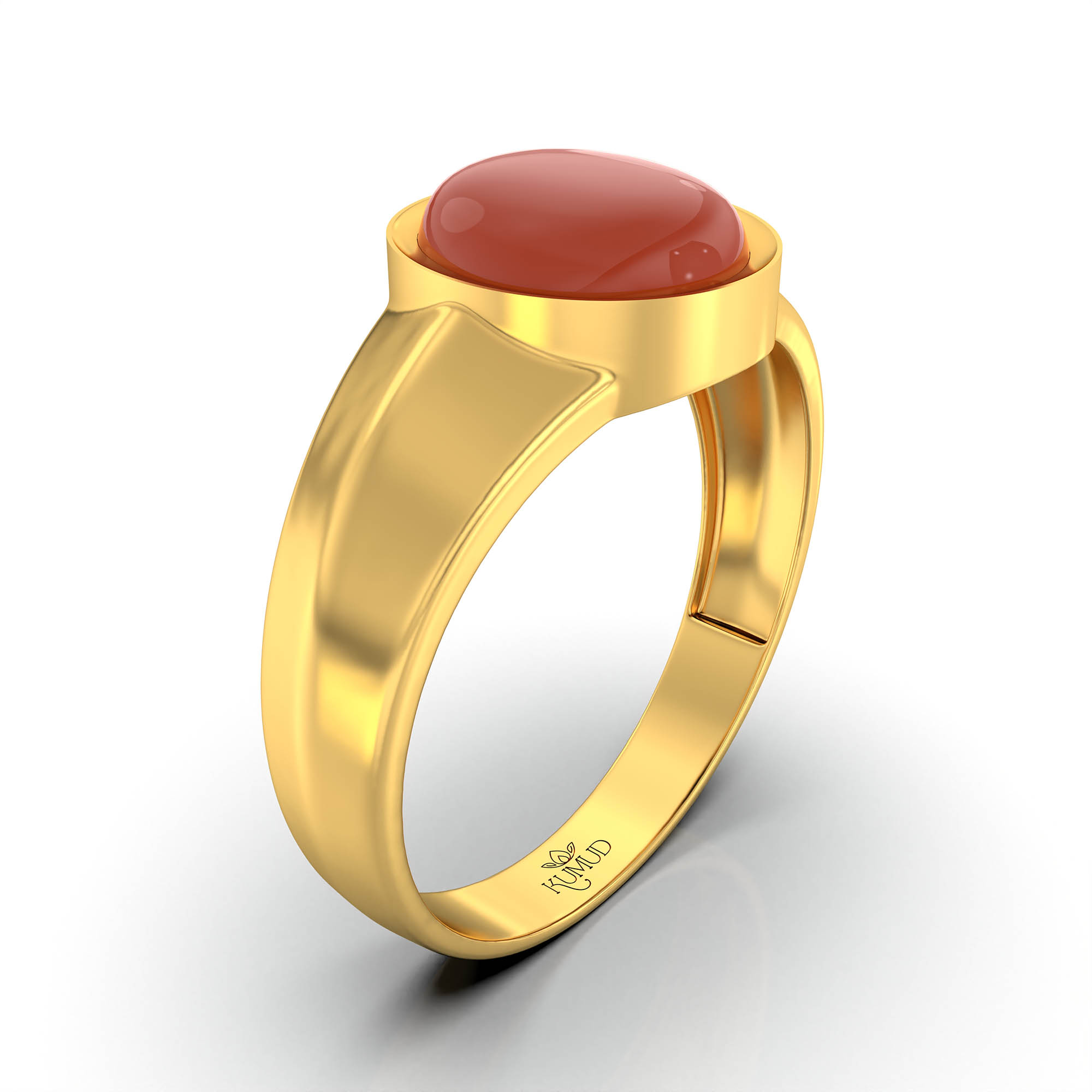Red Coral (Moonga) Ring for Men in 22K Yellow Gold – Oval Cabochon 9x8 mm, Bezel Setting, 4 g (Design KF-10) thumbnail