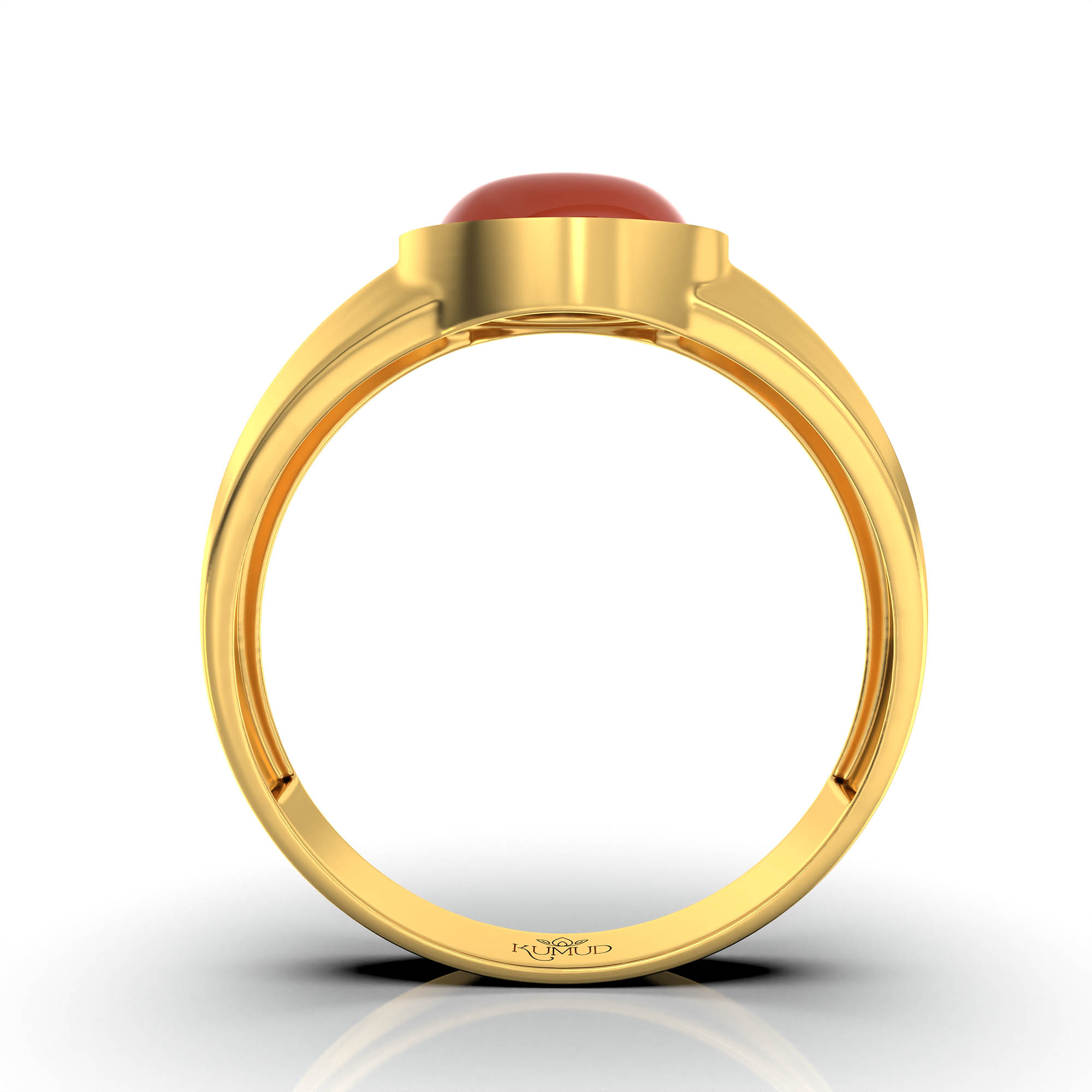 Red Coral (Moonga) Ring for Men in 22K Yellow Gold – Oval Cabochon 9x8 mm, Bezel Setting, 4 g (Design KF-10) thumbnail