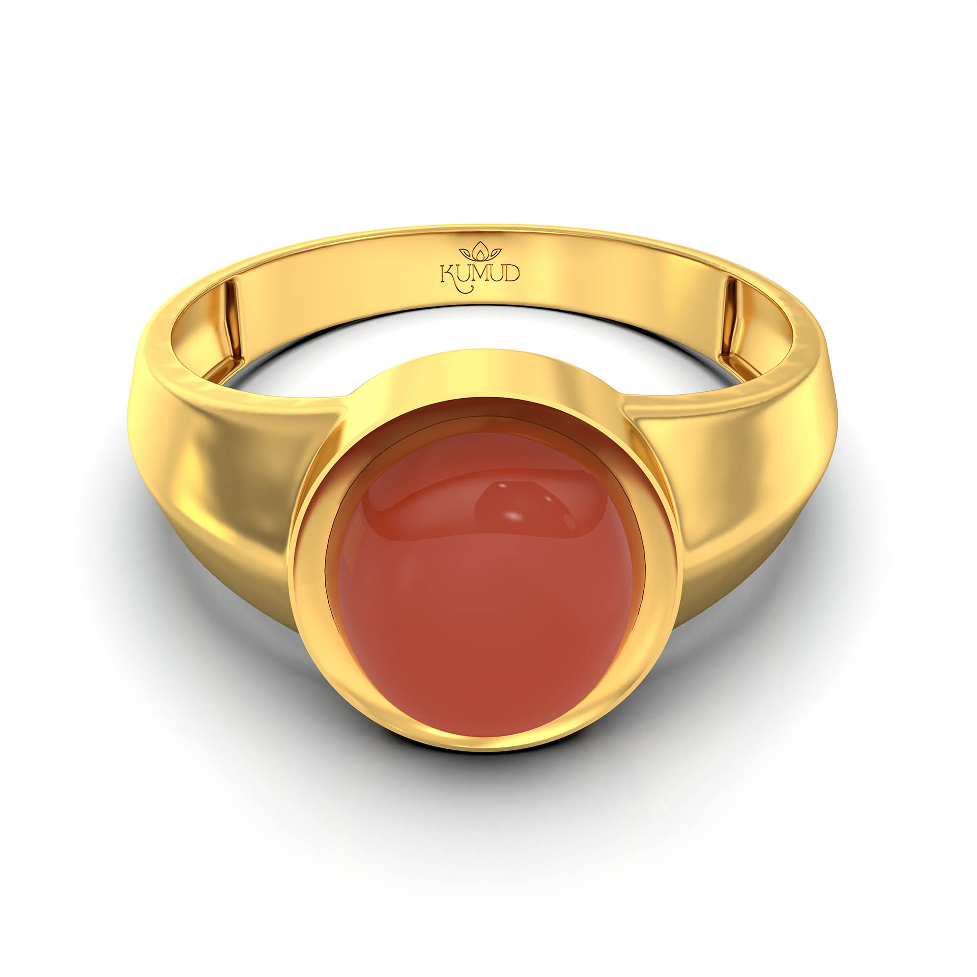 Red Coral (Moonga) Ring for Men in 22K Yellow Gold – Oval Cabochon 9x8 mm, Bezel Setting, 4 g (Design KF-10) thumbnail