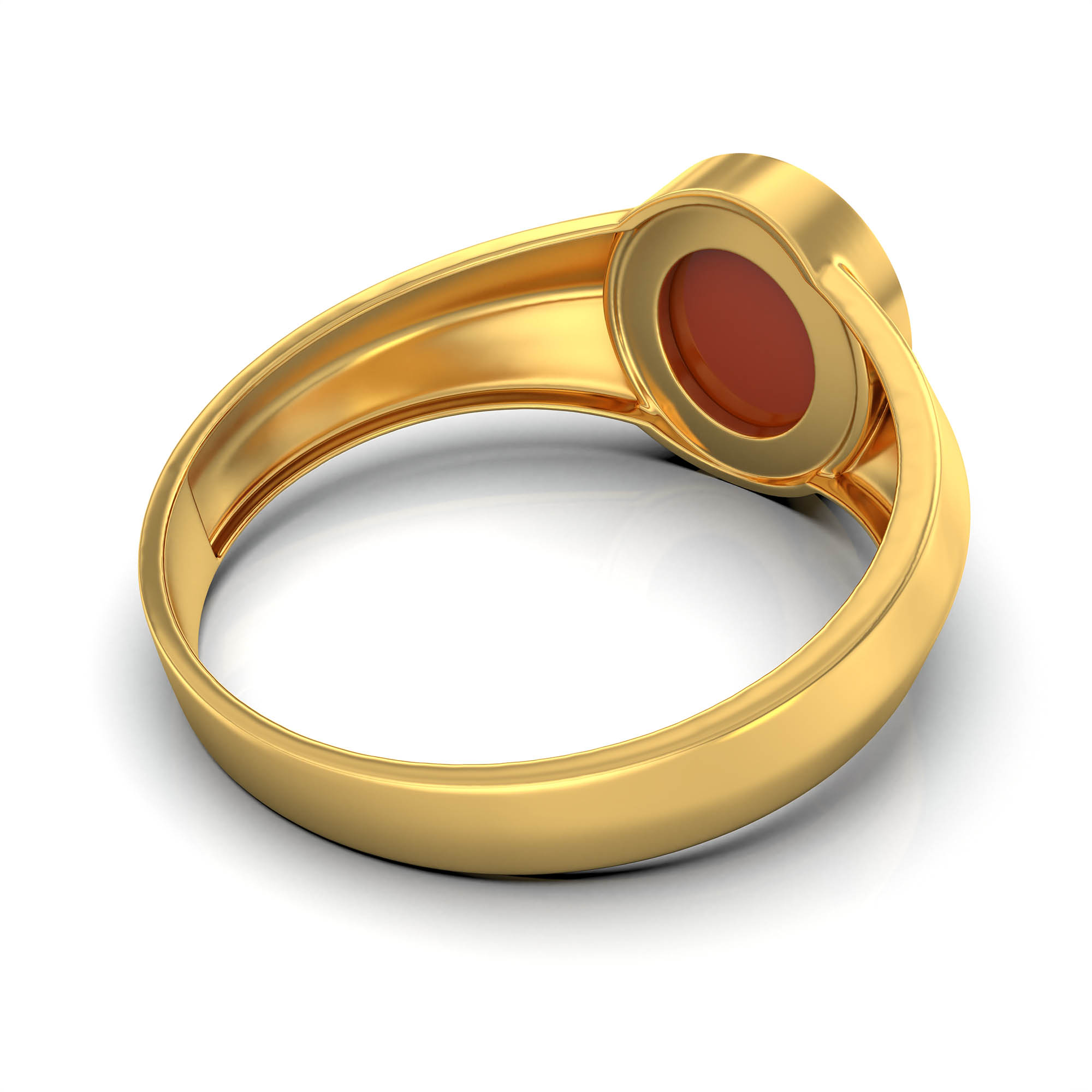 Red Coral (Moonga) Ring for Men in 22K Yellow Gold – Oval Cabochon 9x8 mm, Bezel Setting, 4 g (Design KF-10) thumbnail
