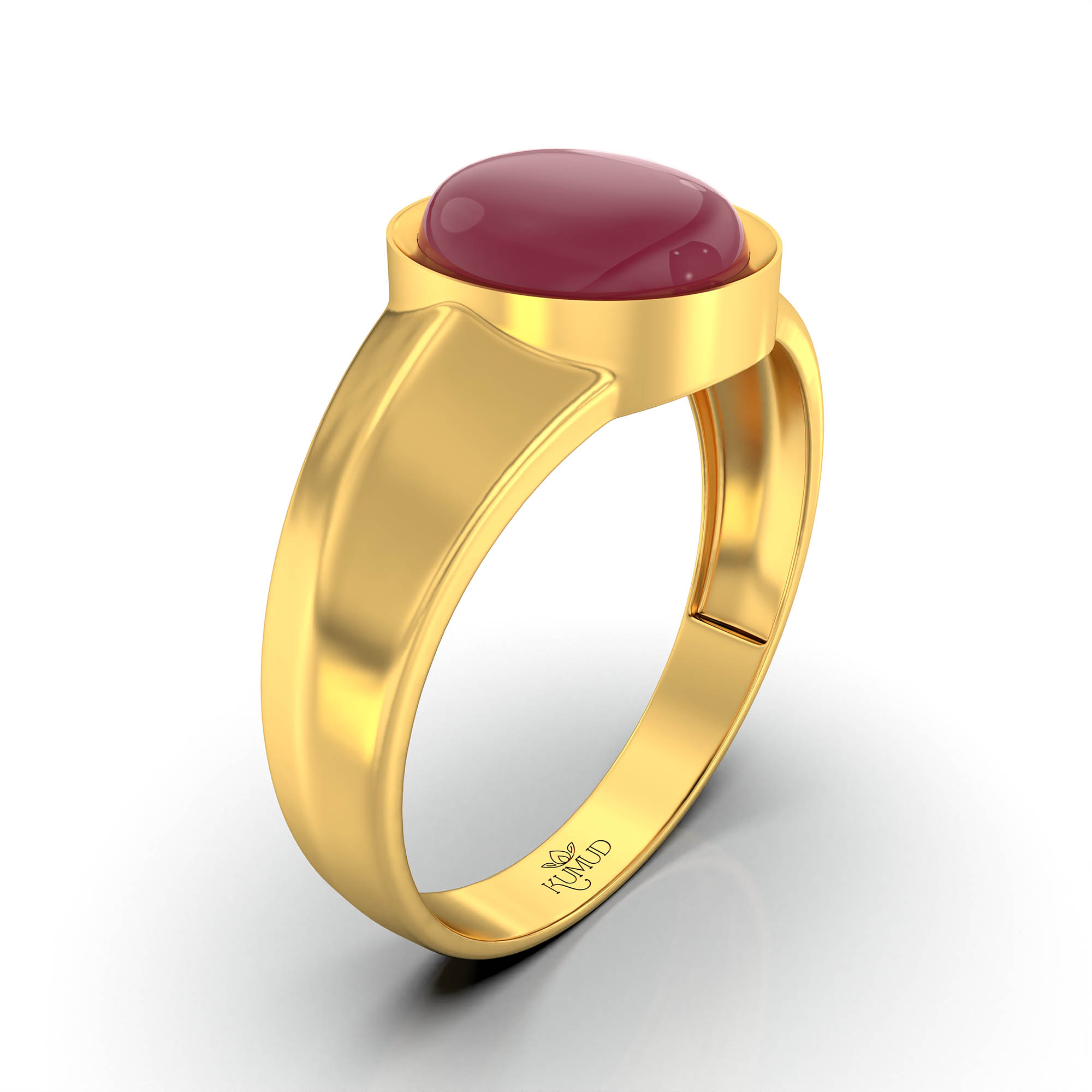 Ruby (Manik) Ring for Men in 22K Yellow Gold – Oval Cabochon 9x8 mm, Bezel Setting, 4 g (Design KF-10) thumbnail