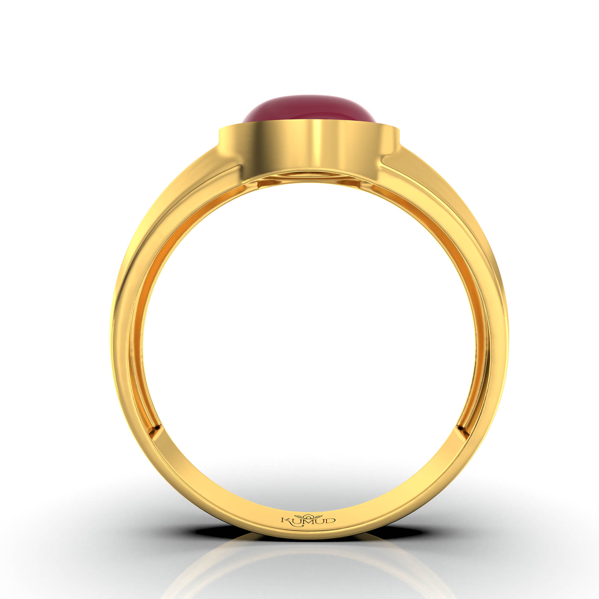 Ruby (Manik) Ring for Men in 22K Yellow Gold – Oval Cabochon 9x8 mm, Bezel Setting, 4 g (Design KF-10) thumbnail