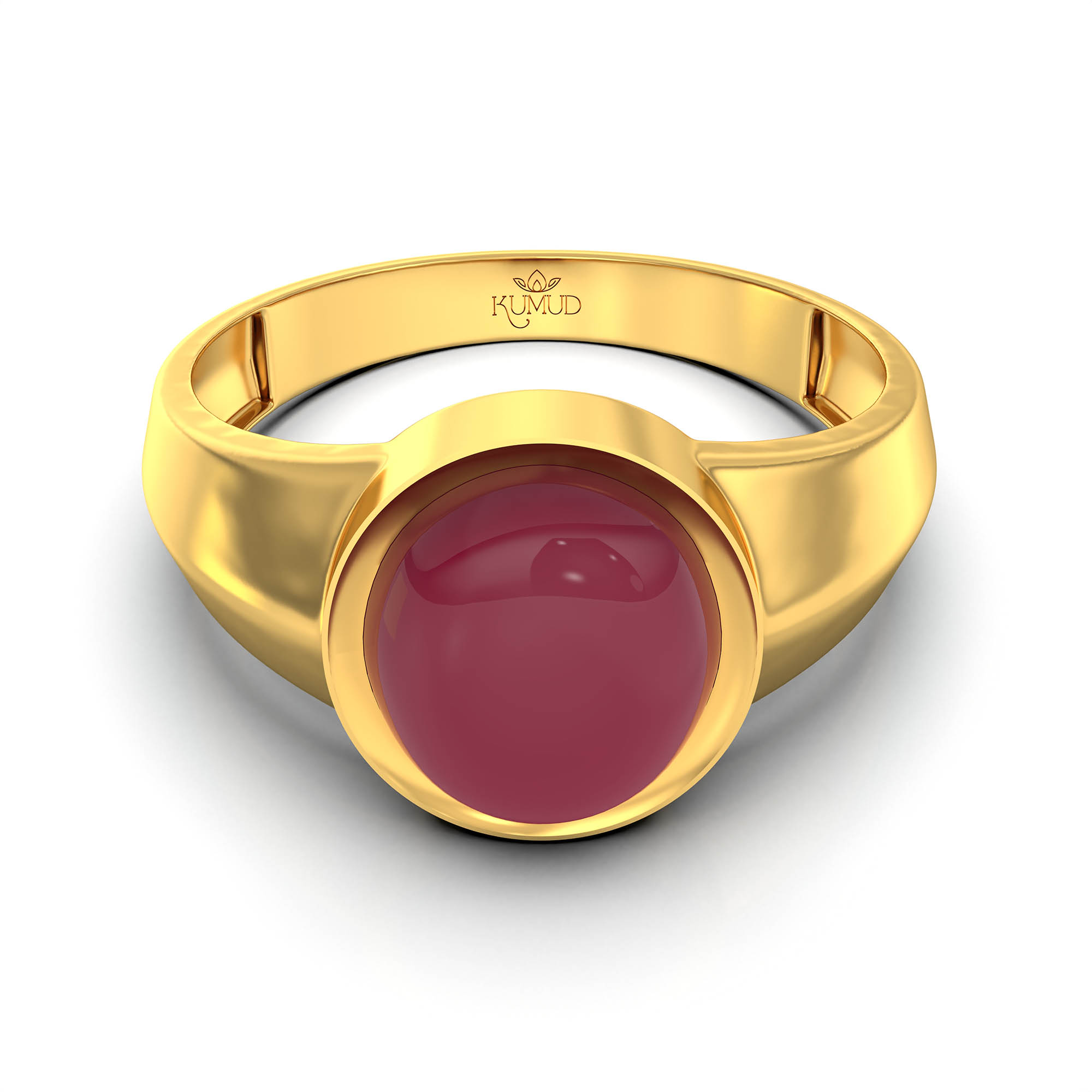 Ruby (Manik) Ring for Men in 22K Yellow Gold – Oval Cabochon 9x8 mm, Bezel Setting, 4 g (Design KF-10) thumbnail