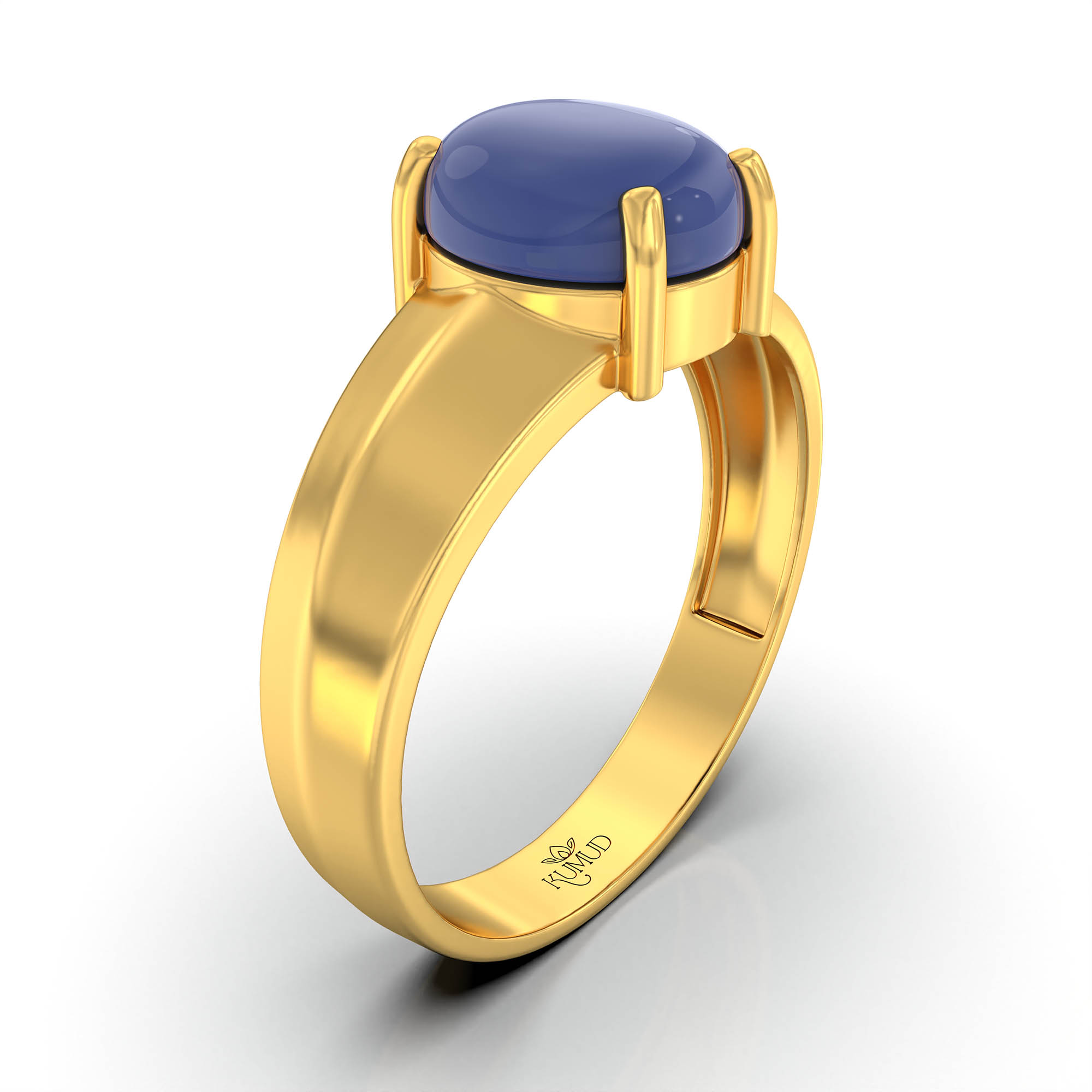Blue Sapphire (Neelam) Ring for Men in 22K Yellow Gold – Oval Cabochon 9x8 mm, Prong Setting, 4 g (Design KF-10) thumbnail
