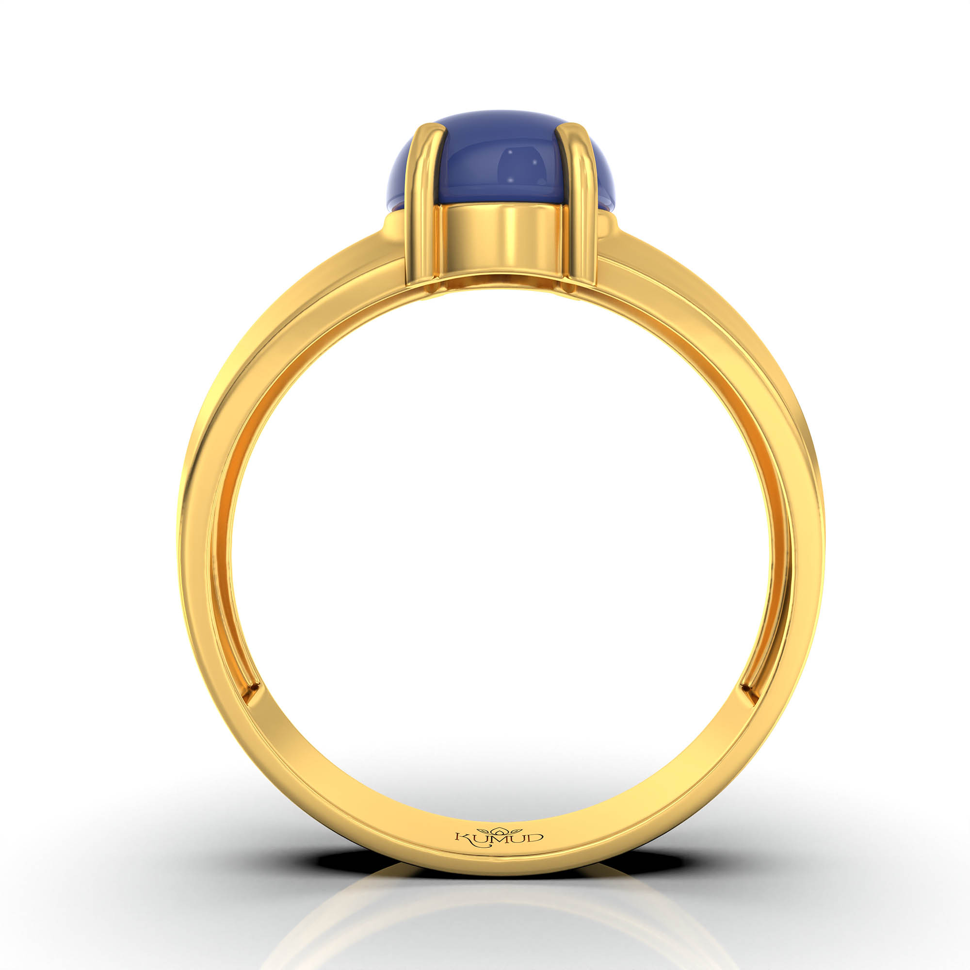 Blue Sapphire (Neelam) Ring for Men in 22K Yellow Gold – Oval Cabochon 9x8 mm, Prong Setting, 4 g (Design KF-10) thumbnail