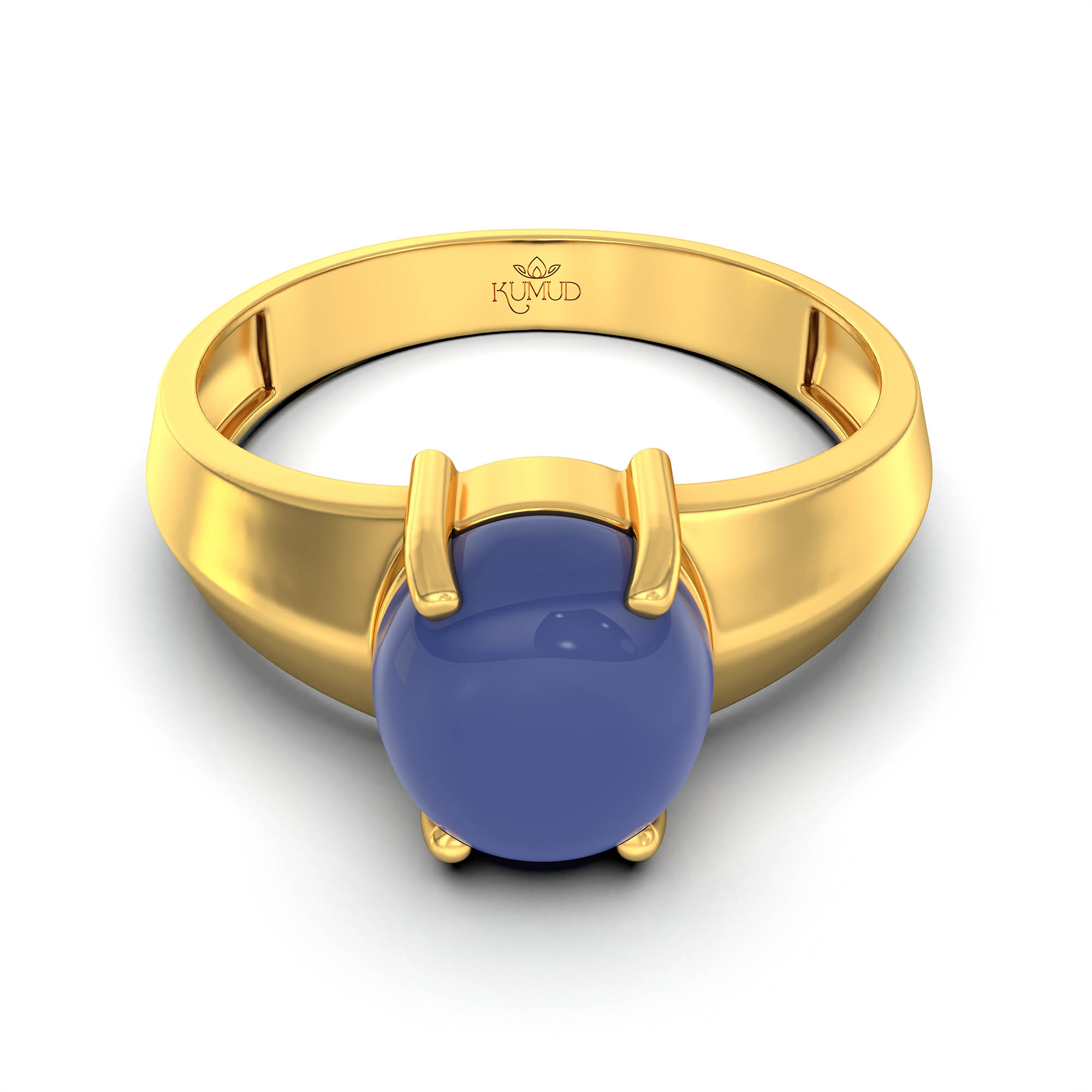 Blue Sapphire (Neelam) Ring for Men in 22K Yellow Gold – Oval Cabochon 9x8 mm, Prong Setting, 4 g (Design KF-10) thumbnail